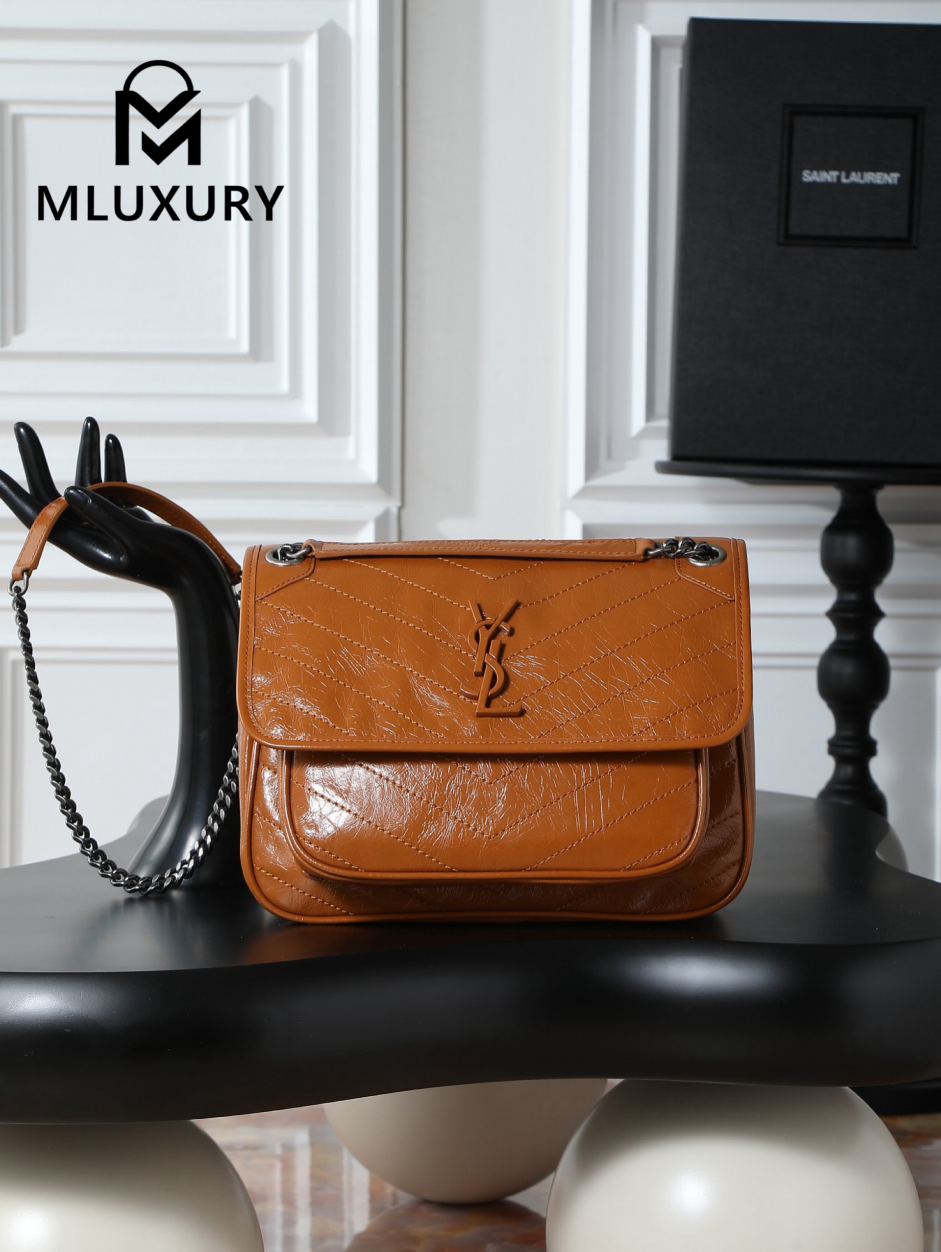 YSL Niki Tan Waxed Leather, 28cm