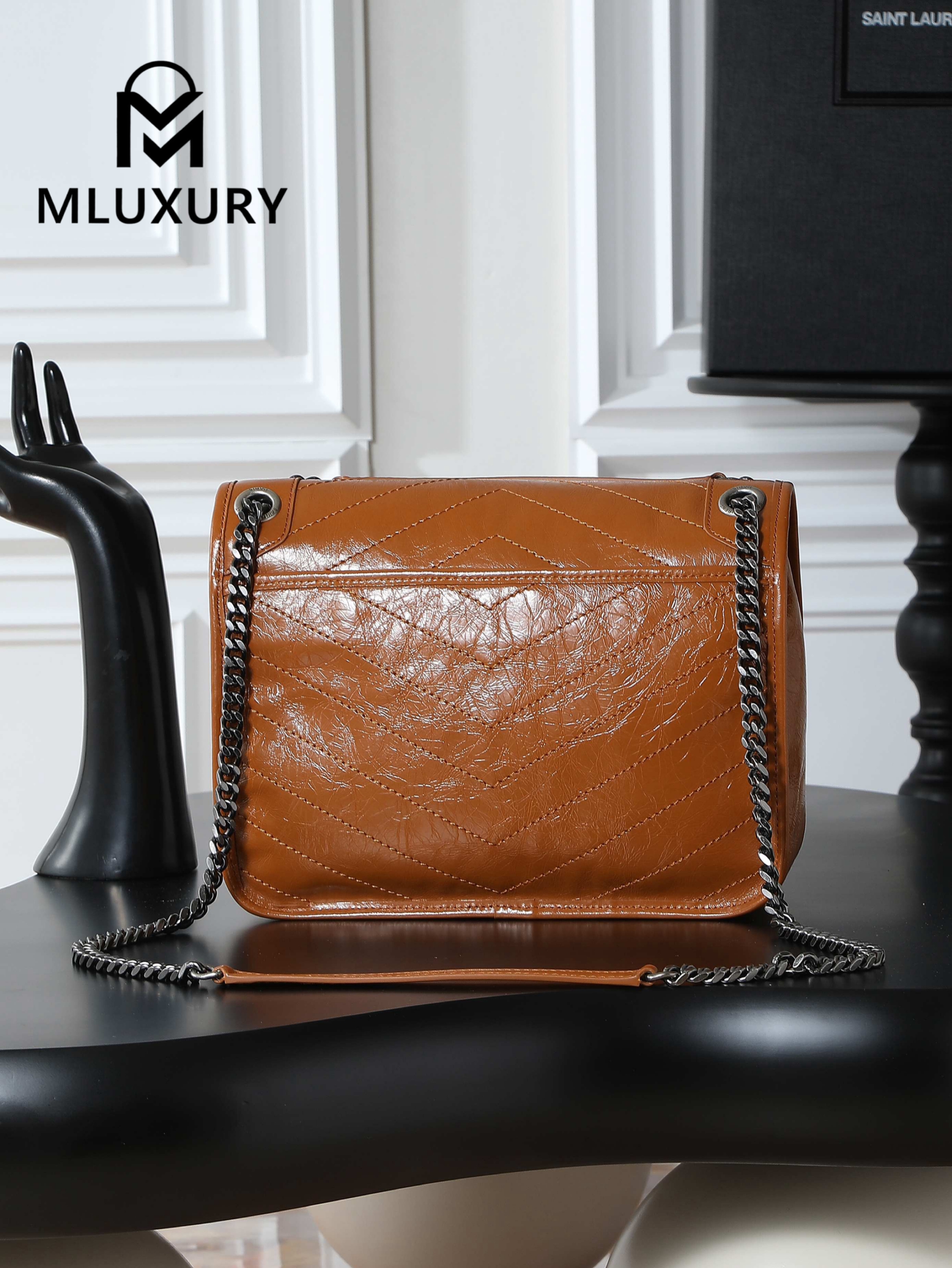 YSL Niki Tan Waxed Leather, 28cm