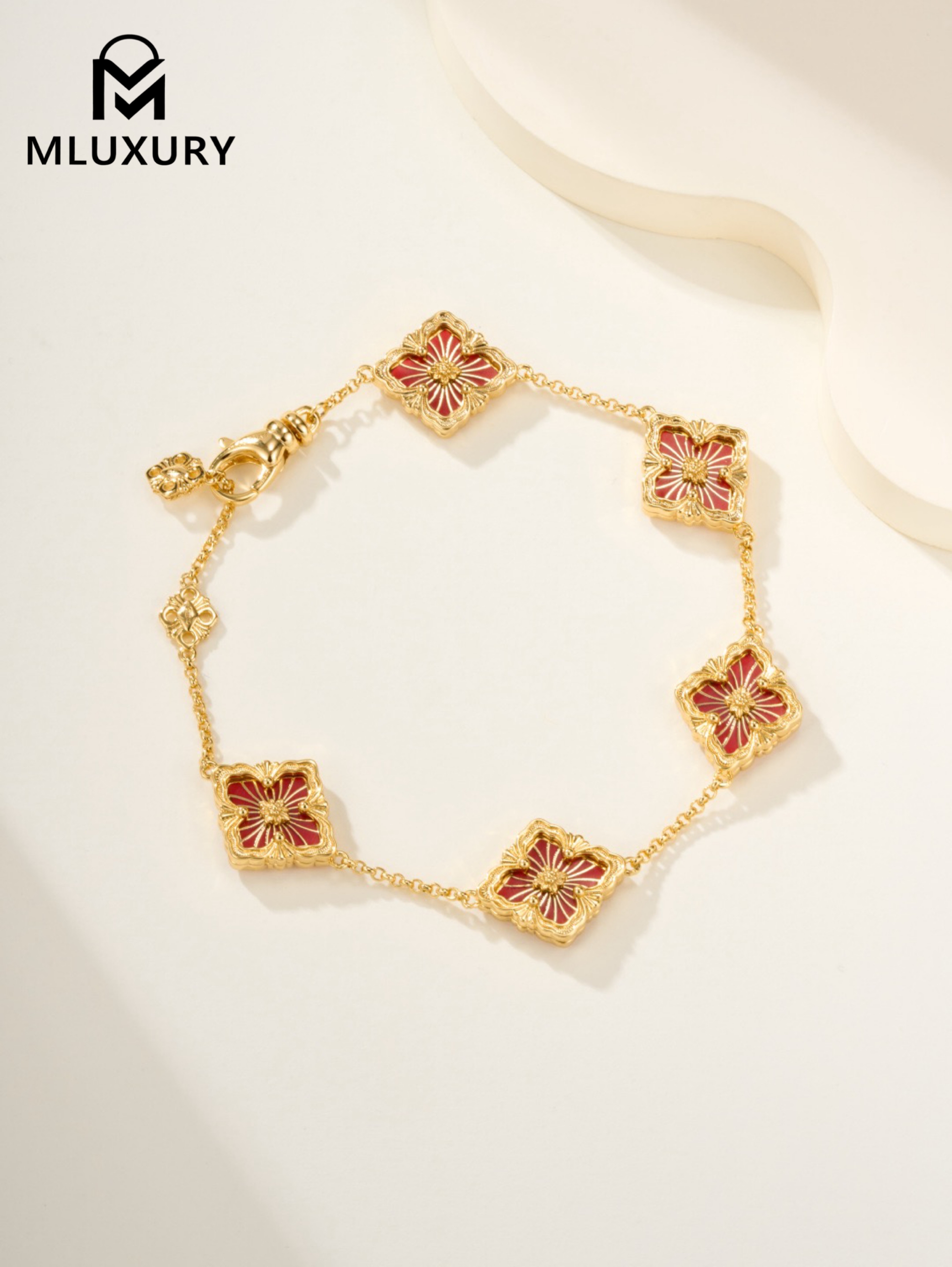 Buccellati Opera Tulle Enamel Red Floral Bracelet (Small Size)