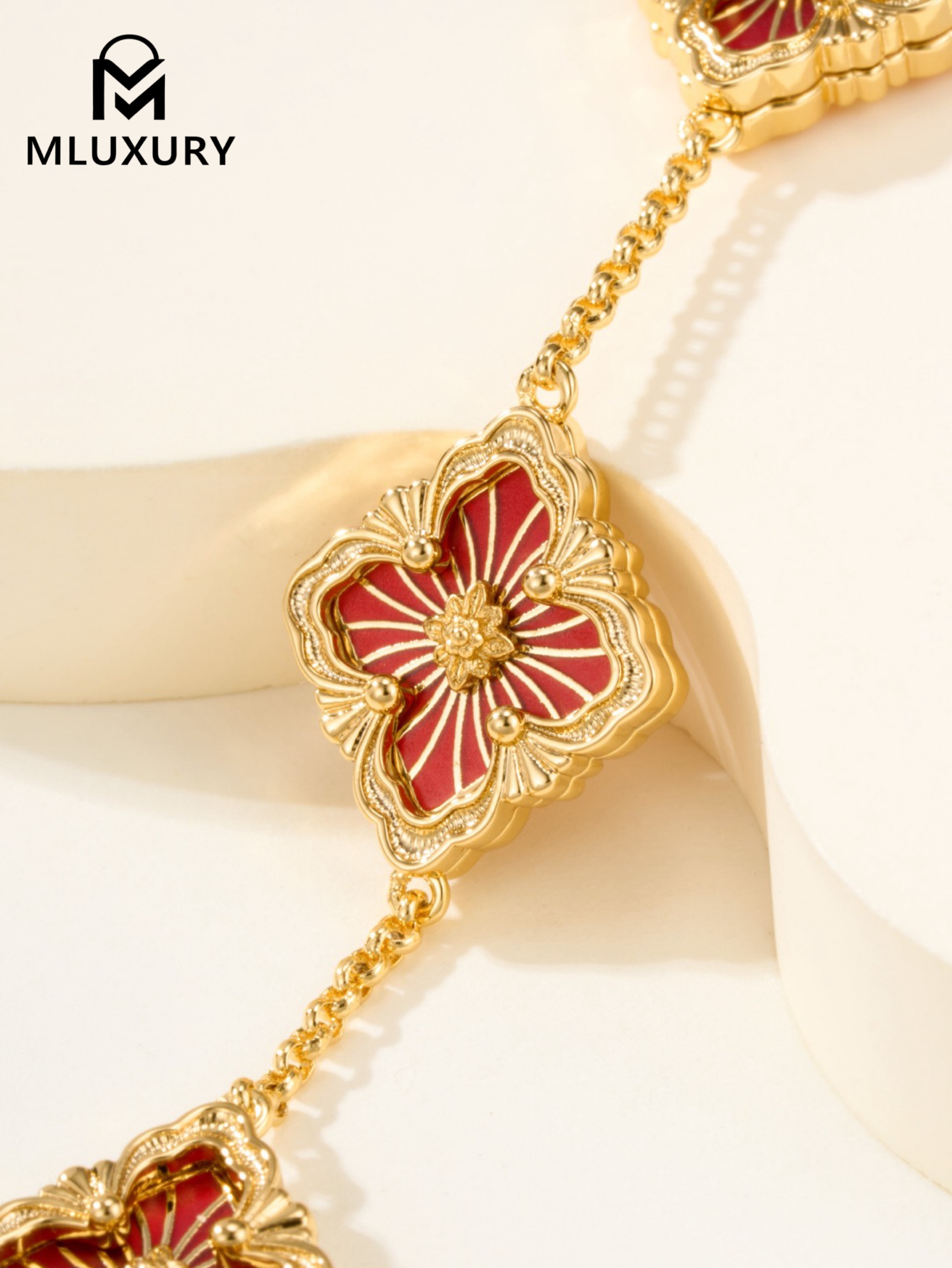 Buccellati Opera Tulle Enamel Red Floral Bracelet (Small Size)