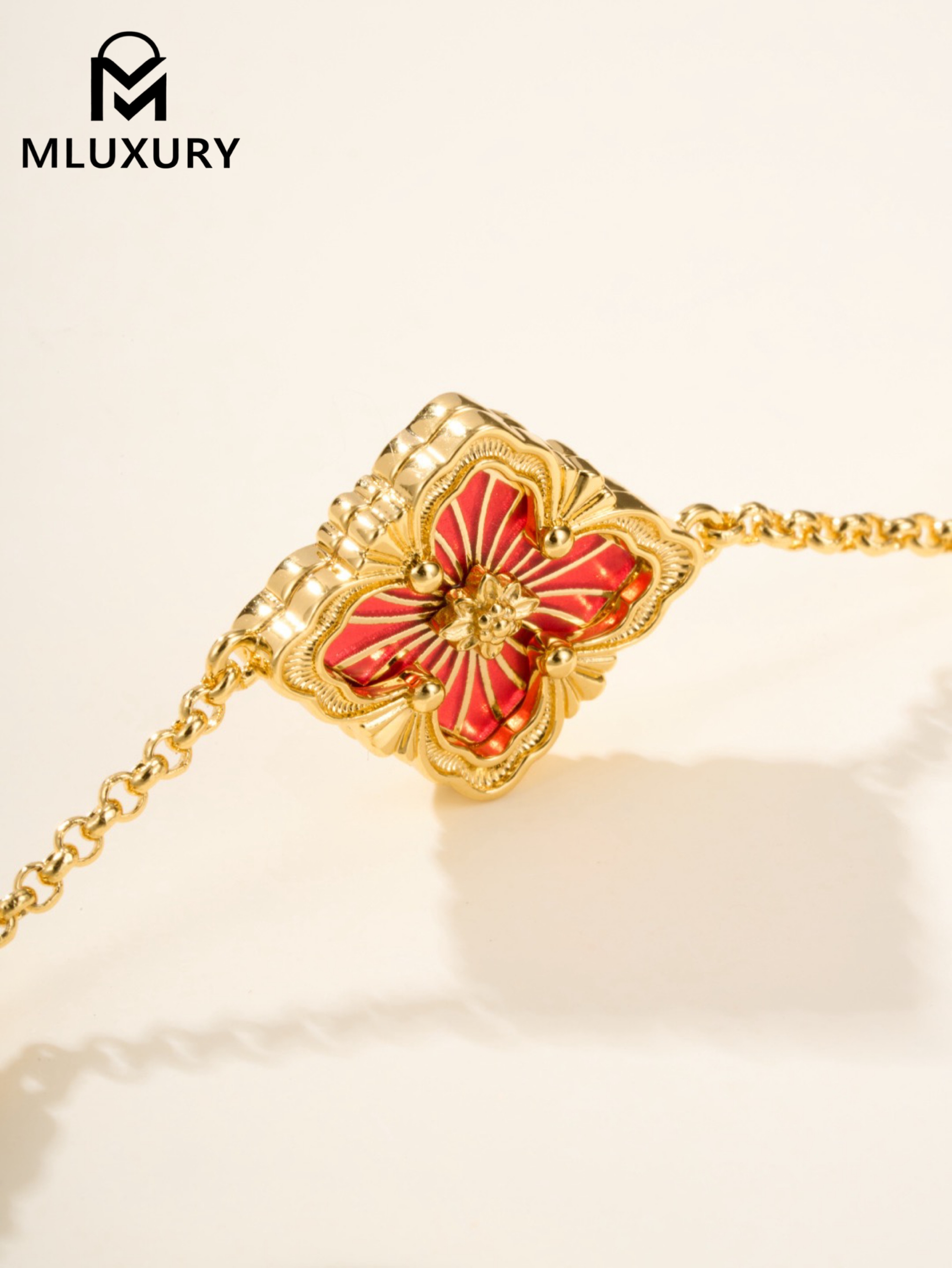 Buccellati Opera Tulle Enamel Red Floral Bracelet (Small Size)