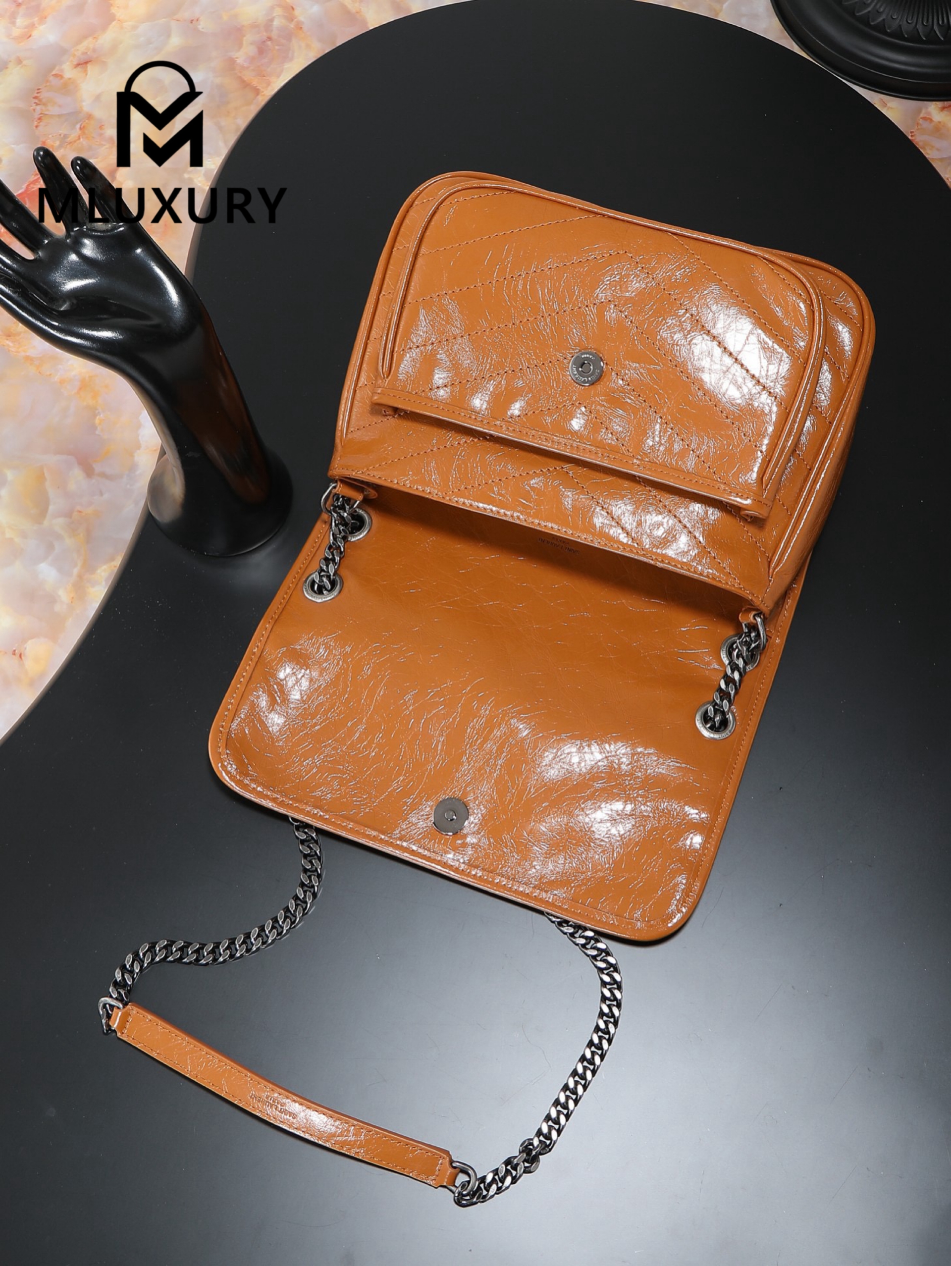 YSL Niki Tan Waxed Leather, 28cm