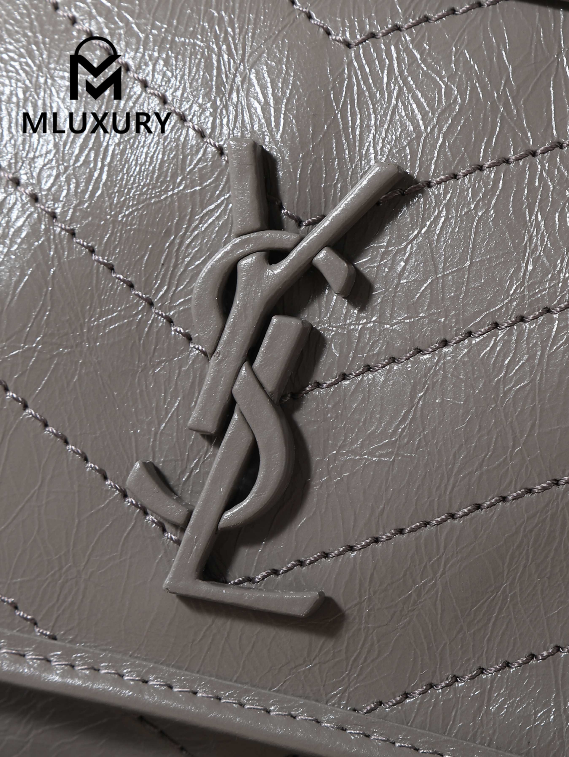 YSL Niki Dark Grey Oil-Wax Leather · 22cm