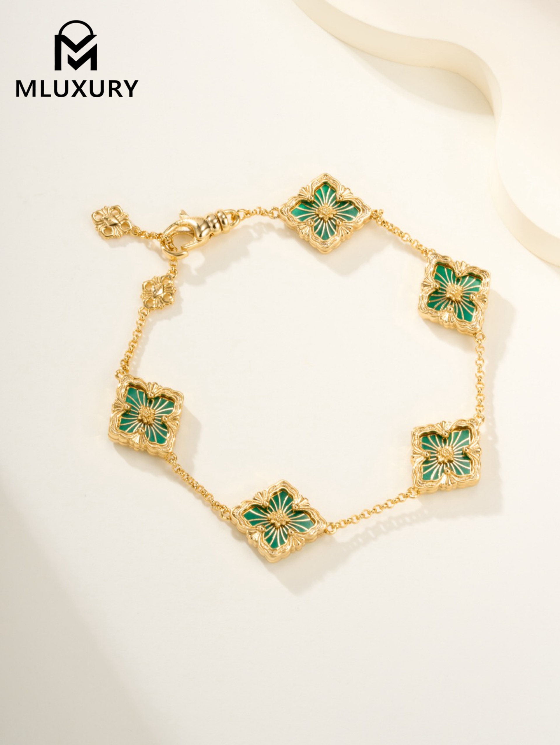 Buccellati Opera Tulle Enamel Green Floral Bracelet (Small Size)