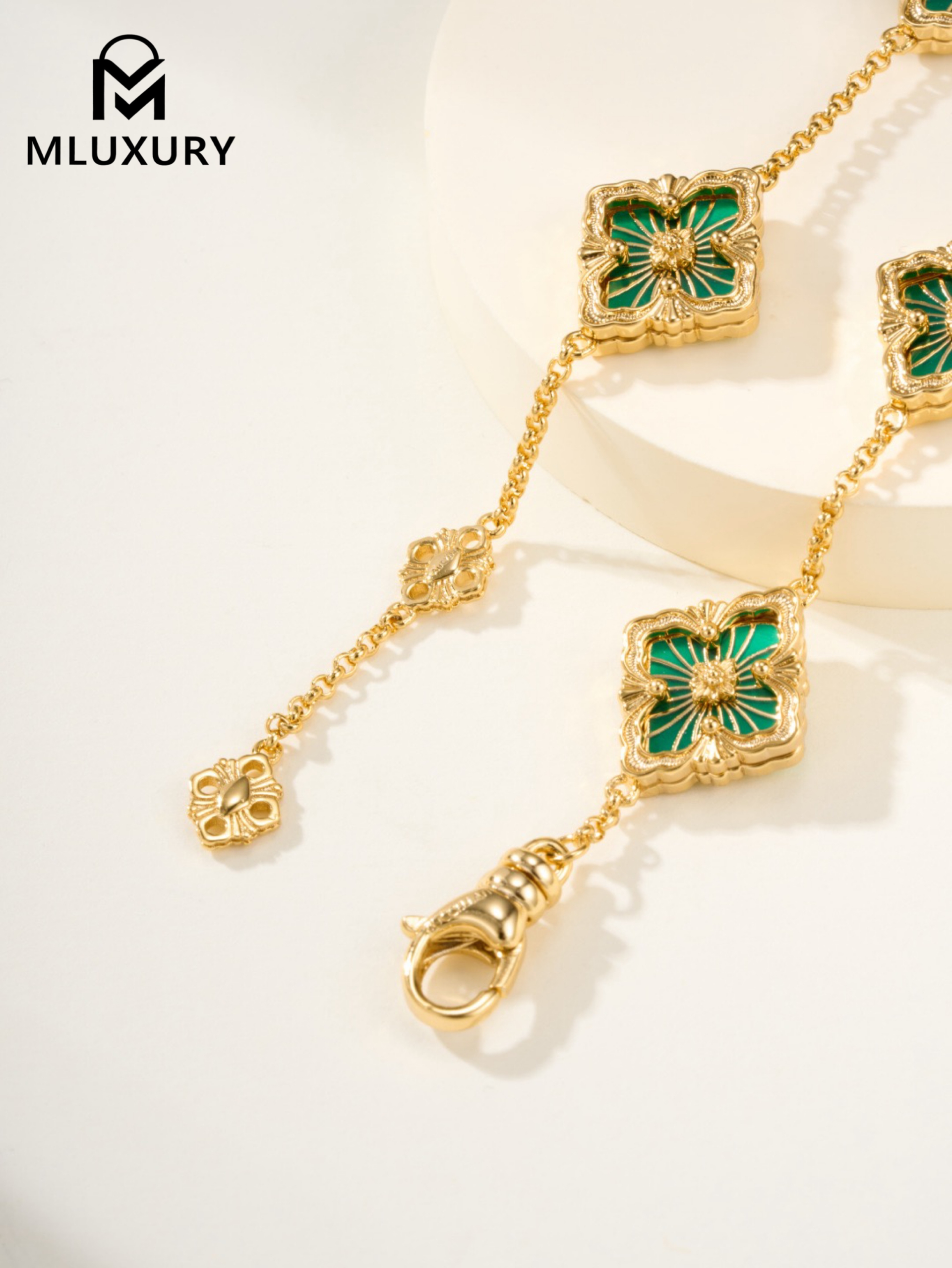 Buccellati Opera Tulle Enamel Green Floral Bracelet (Small Size)