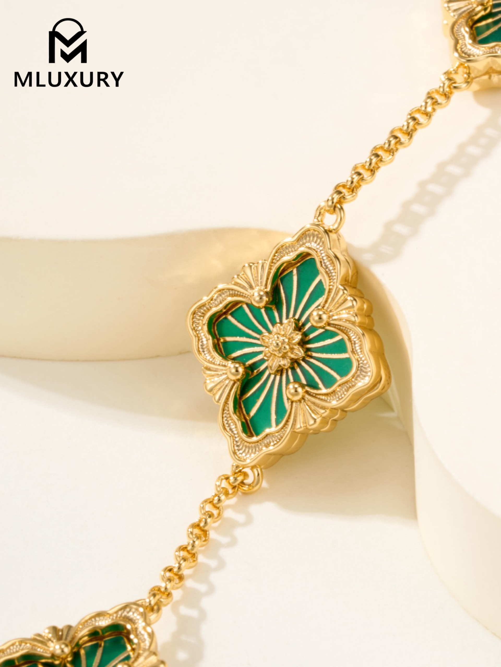 Buccellati Opera Tulle Enamel Green Floral Bracelet (Small Size)