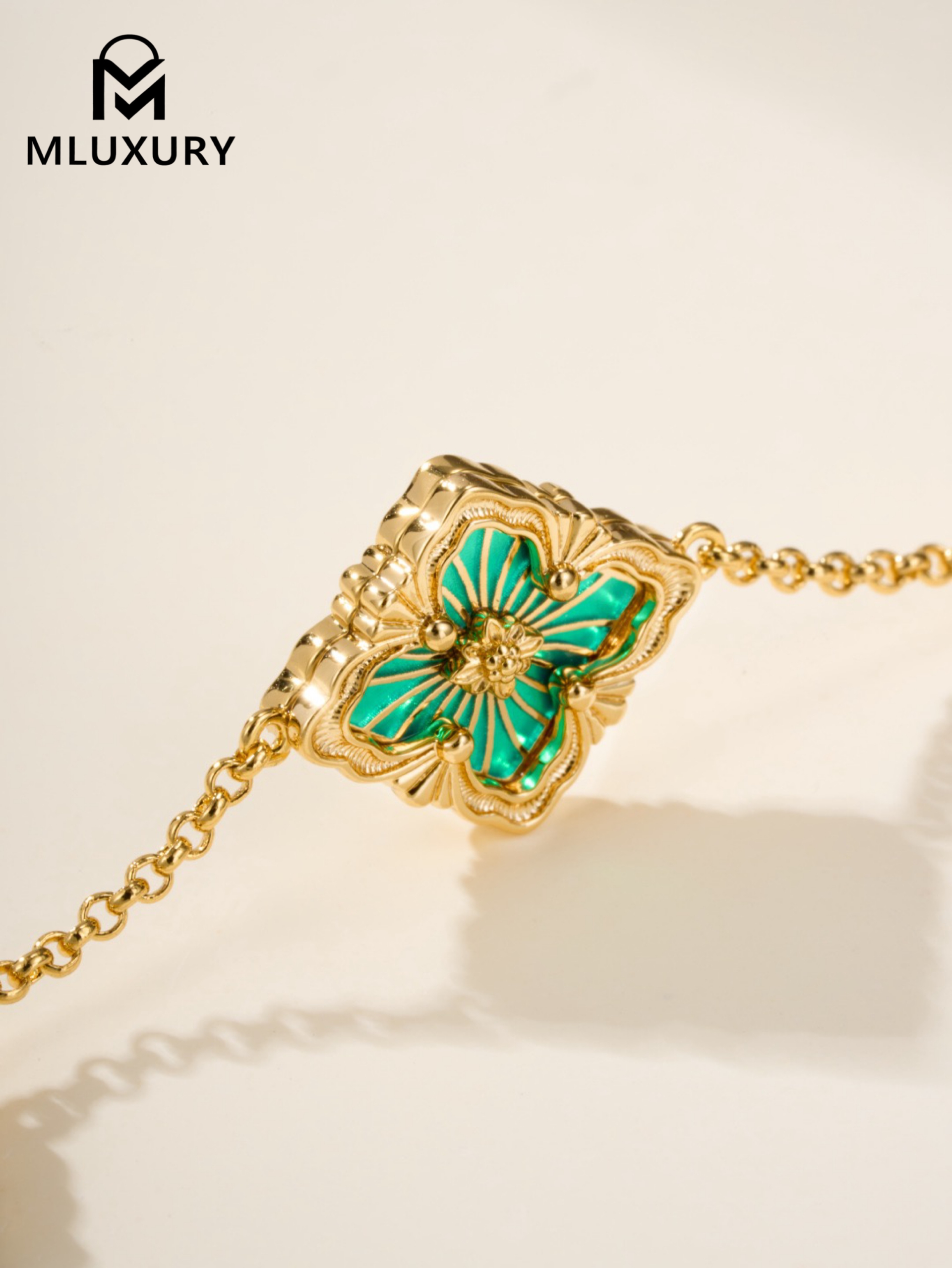 Buccellati Opera Tulle Enamel Green Floral Bracelet (Small Size)