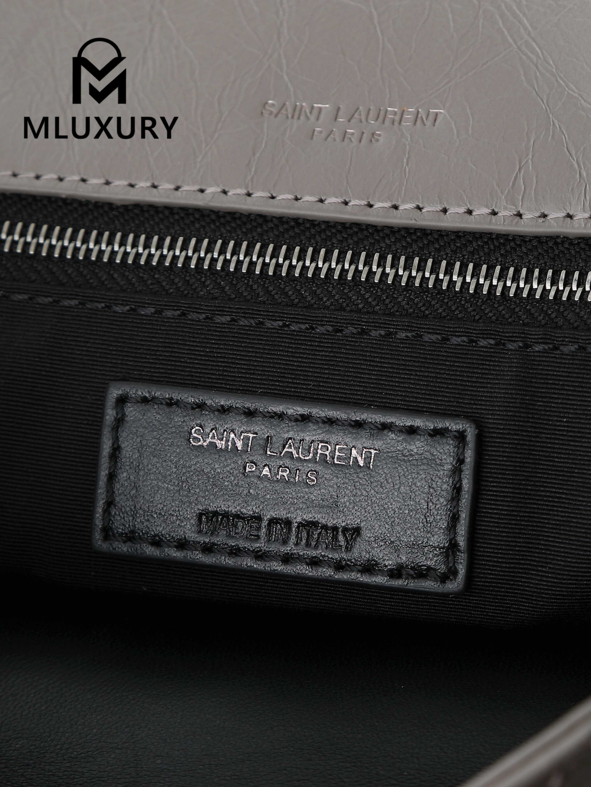 YSL Niki Dark Grey Oil-Wax Leather · 22cm
