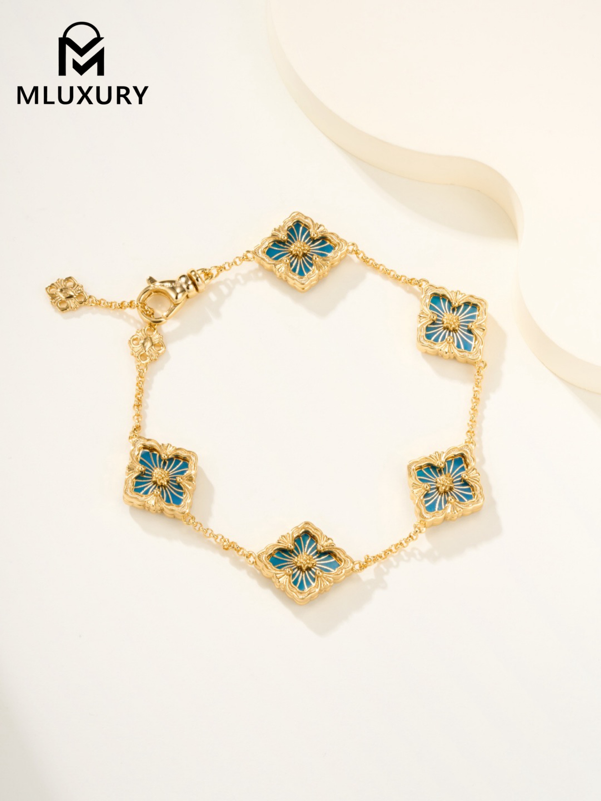 Buccellati Opera Tulle Enamel Blue Floral Bracelet (Small Size)