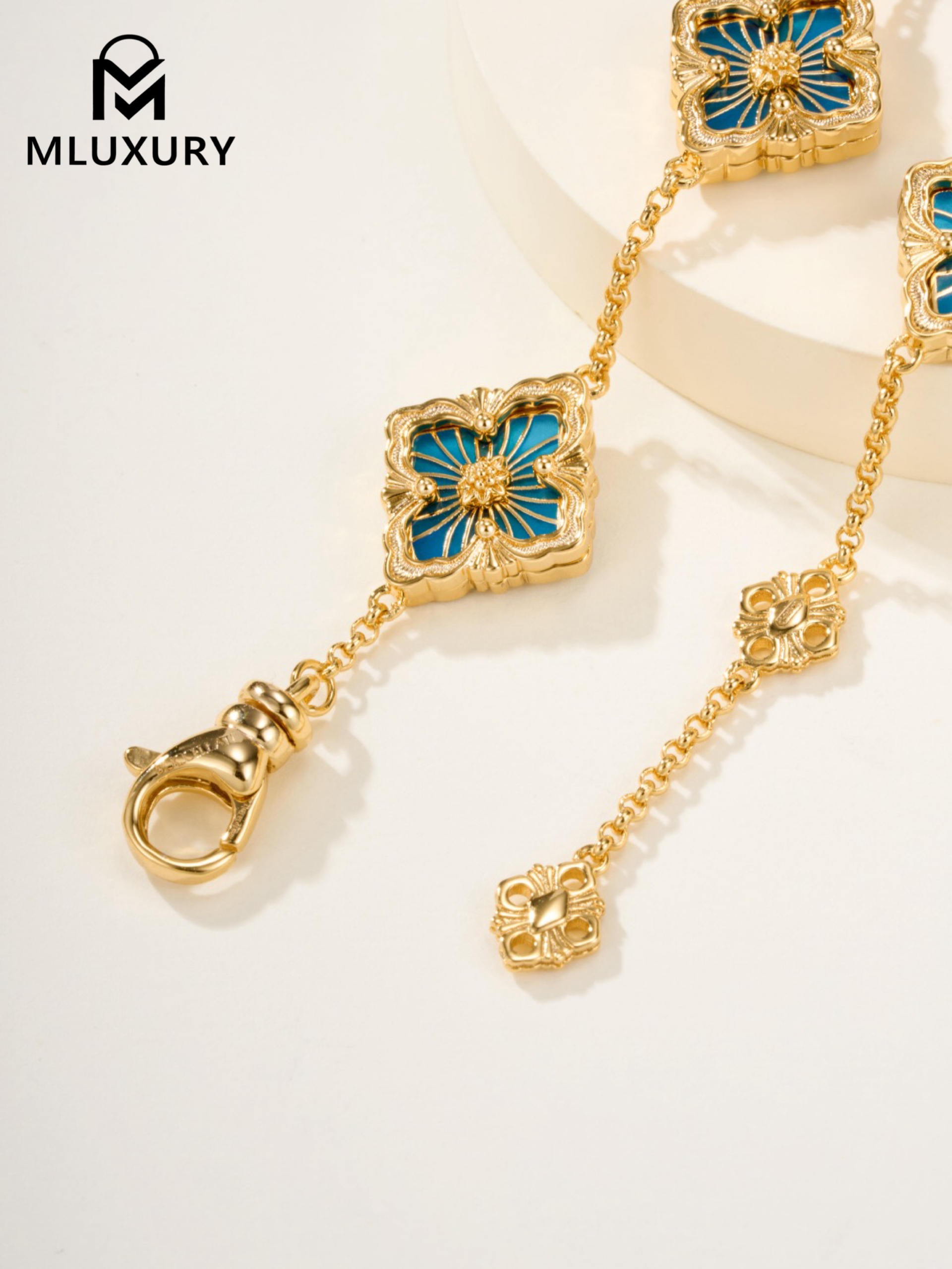 Buccellati Opera Tulle Enamel Blue Floral Bracelet (Small Size)