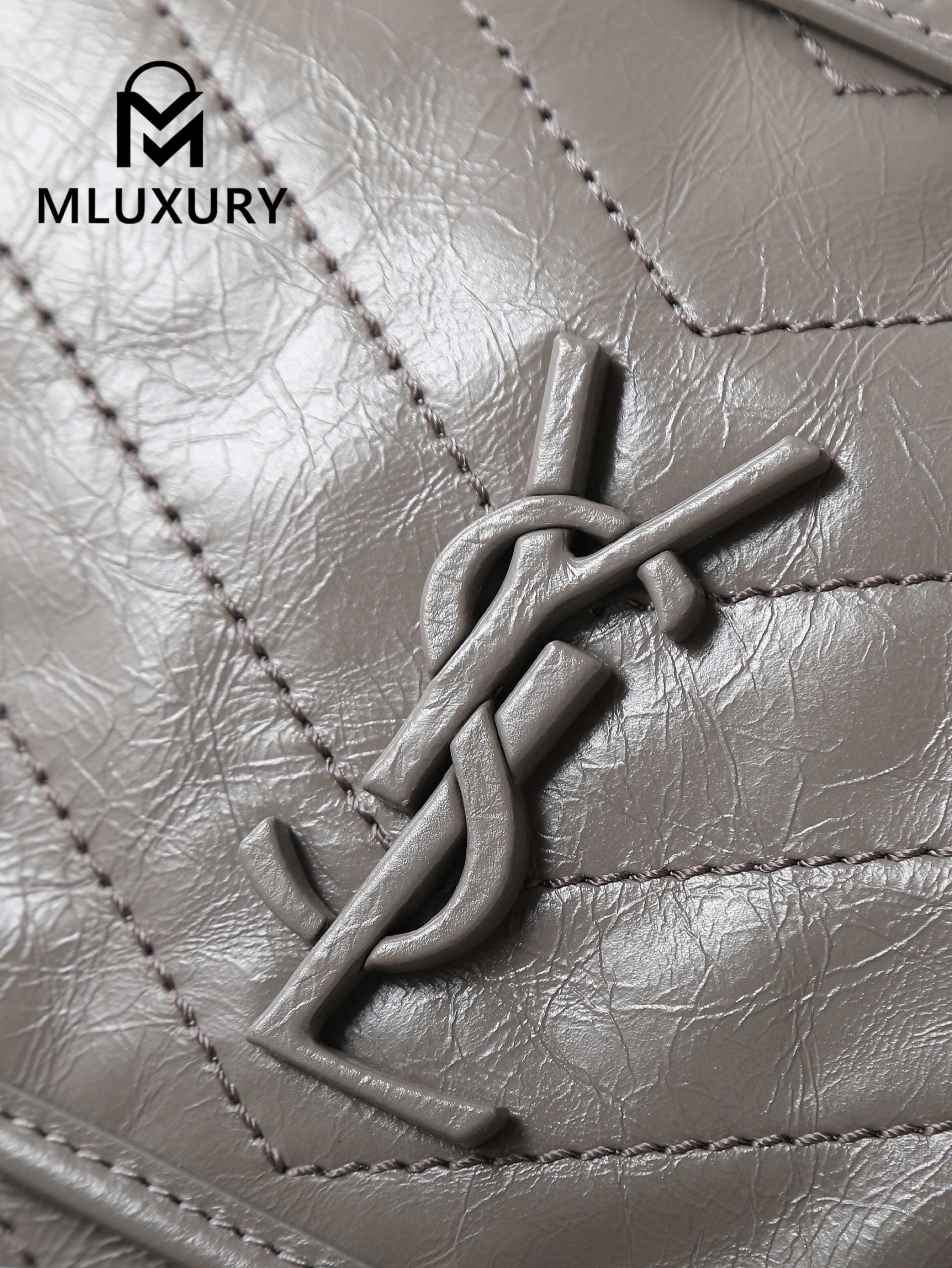YSL Niki Dark Grey Oil-Waxed Leather · 28cm