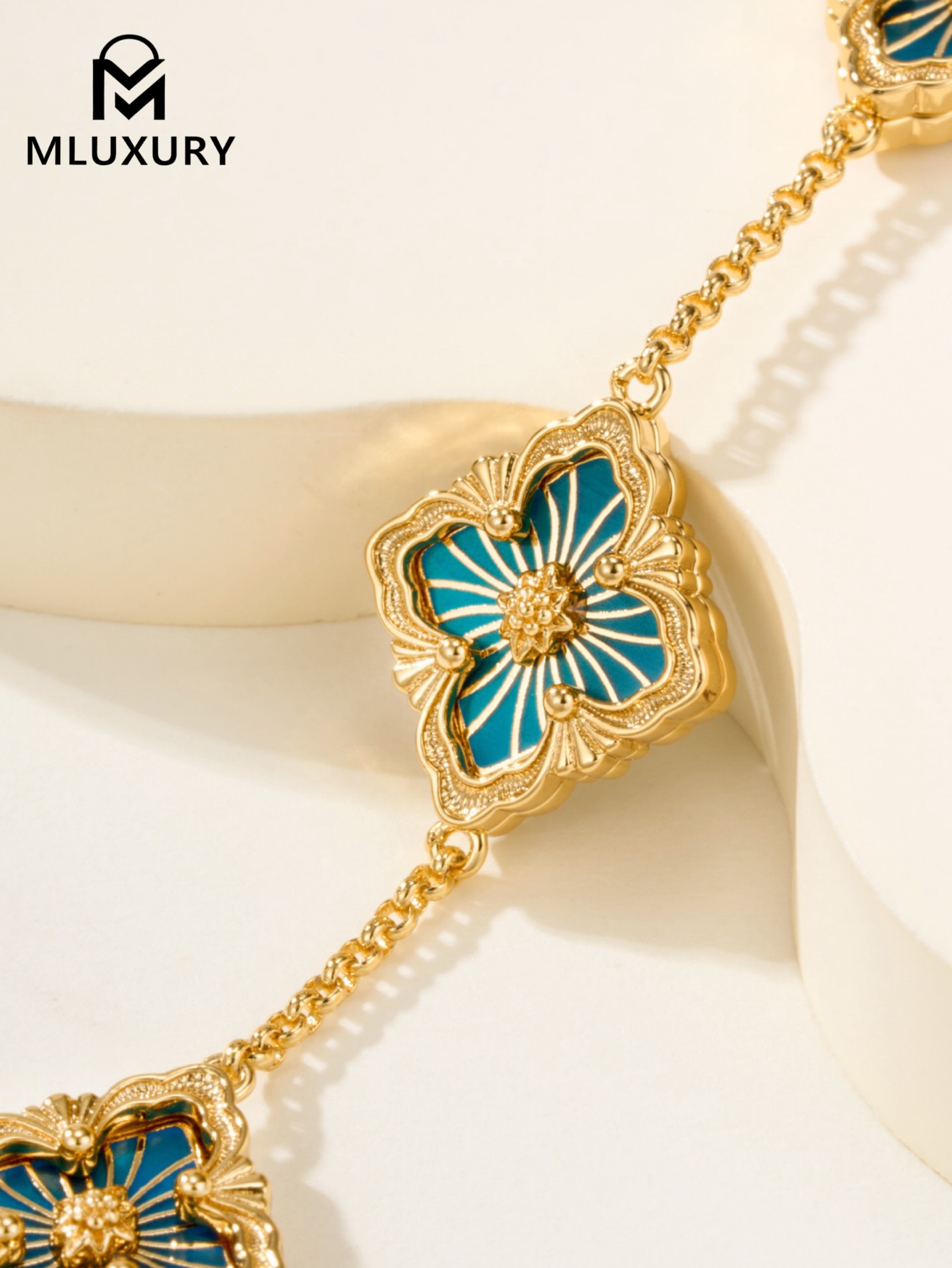 Buccellati Opera Tulle Enamel Blue Floral Bracelet (Small Size)