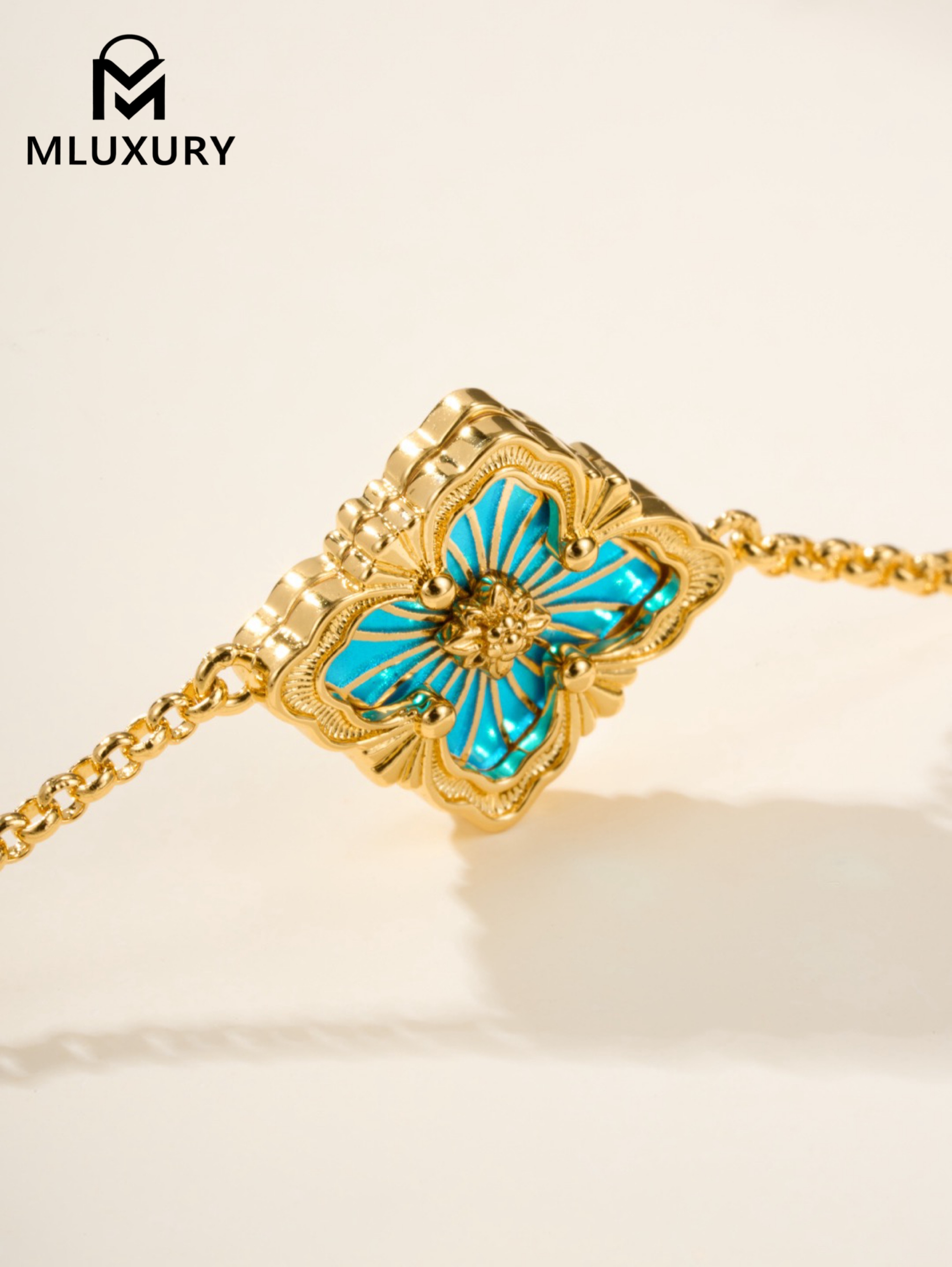 Buccellati Opera Tulle Enamel Blue Floral Bracelet (Small Size)