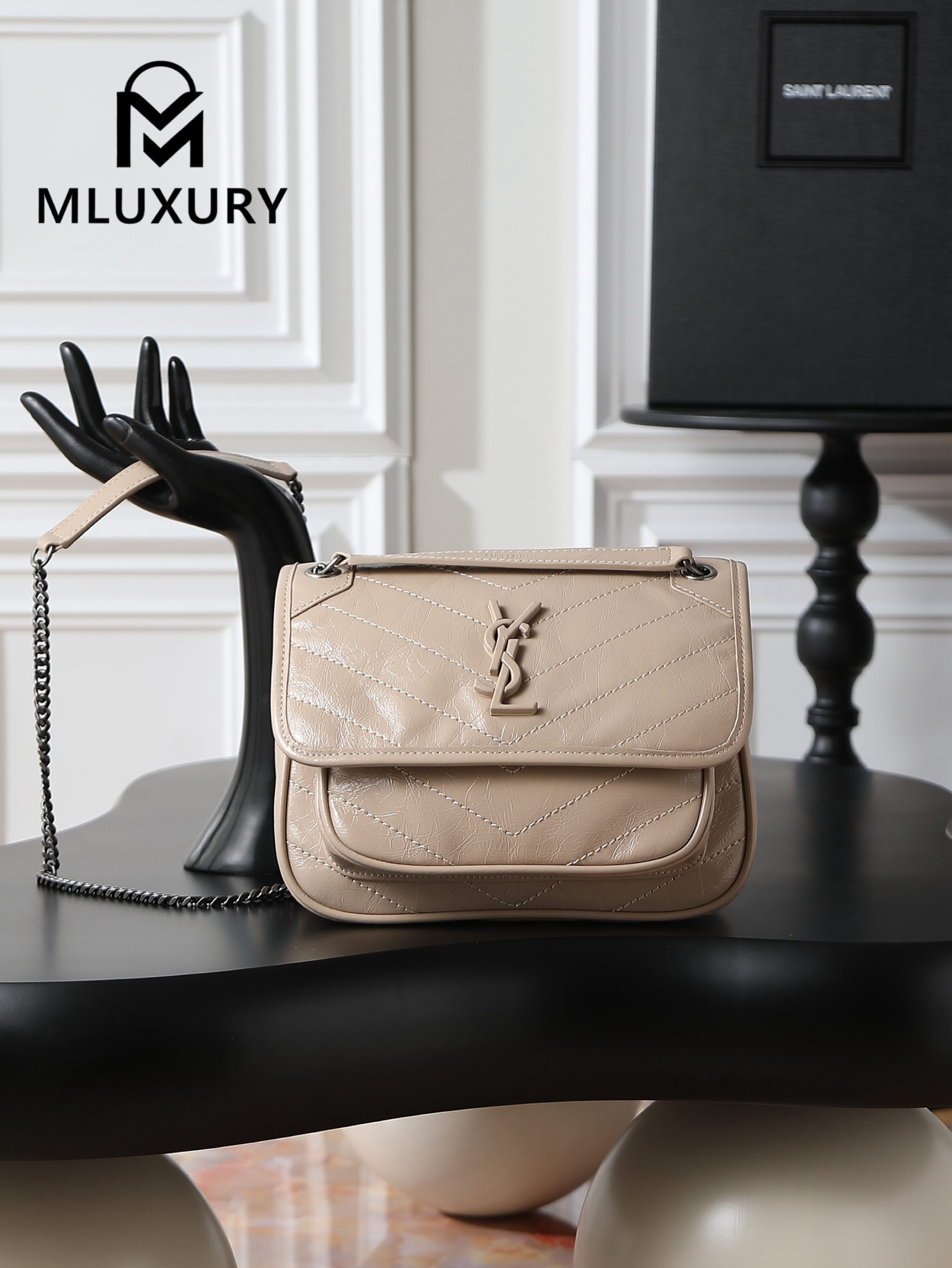 YSL Niki Milk Tea Color Oil-Waxed Leather · 22cm