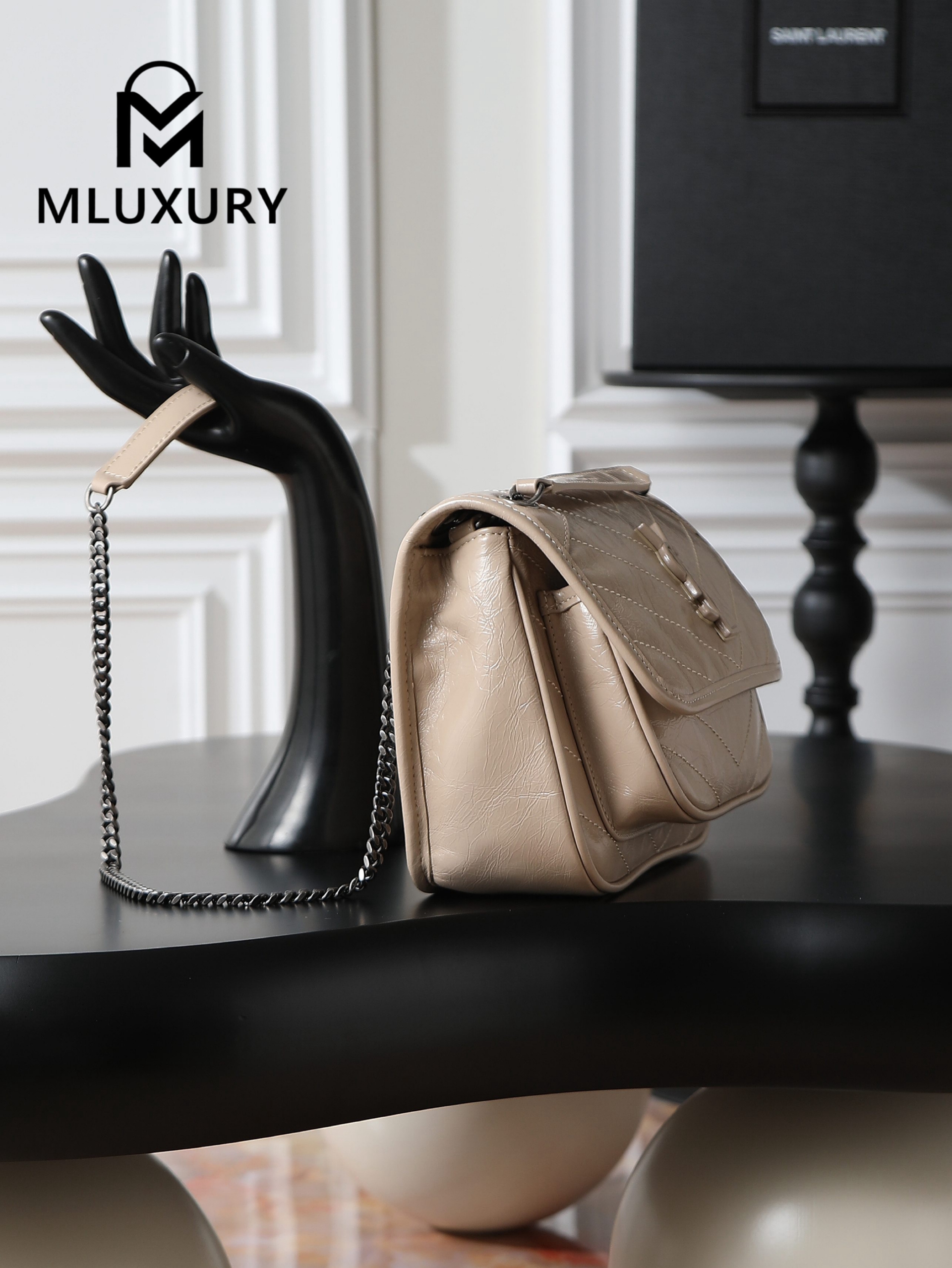 YSL Niki Milk Tea Color Oil-Waxed Leather · 22cm