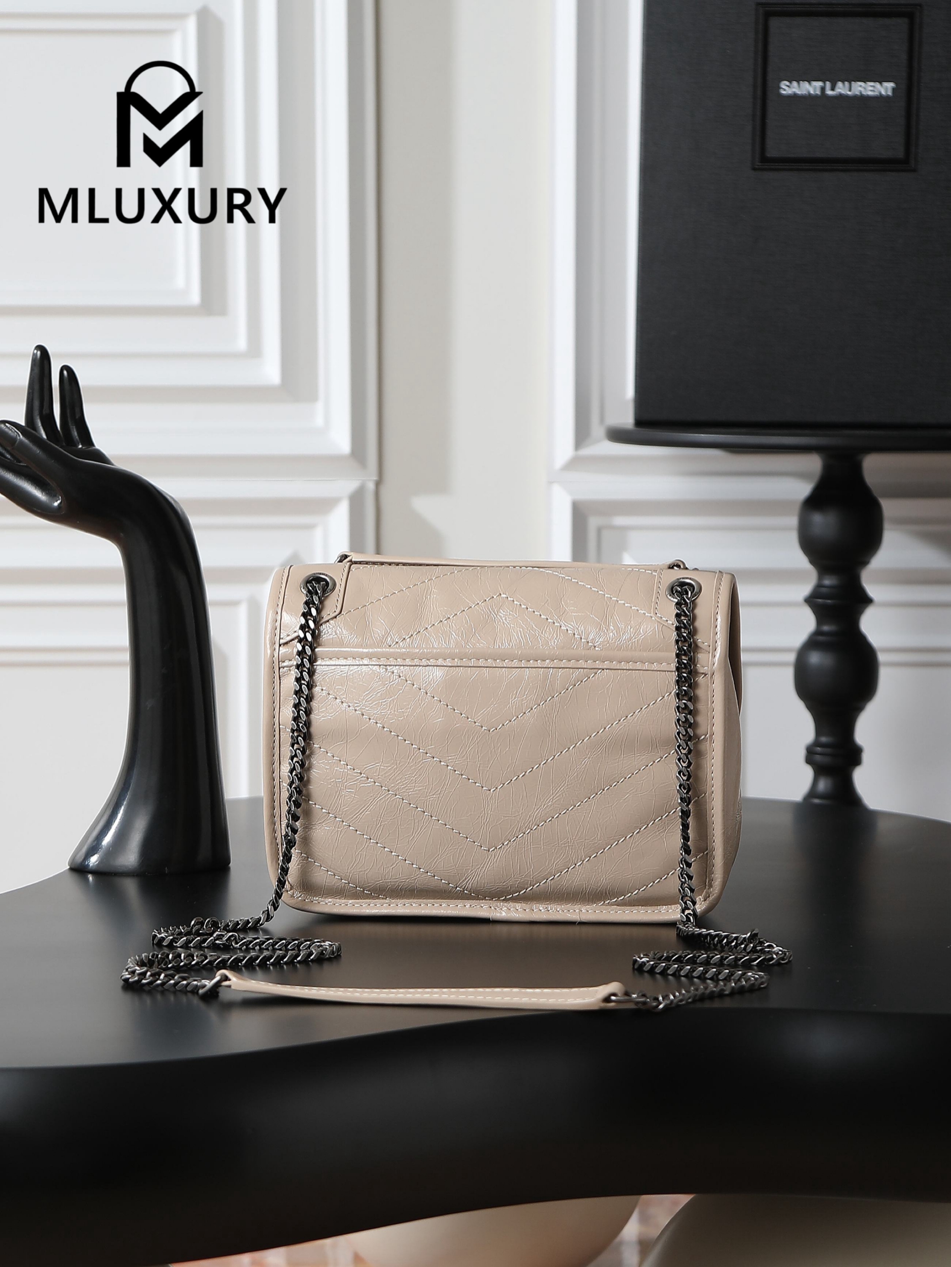YSL Niki Milk Tea Color Oil-Waxed Leather · 22cm