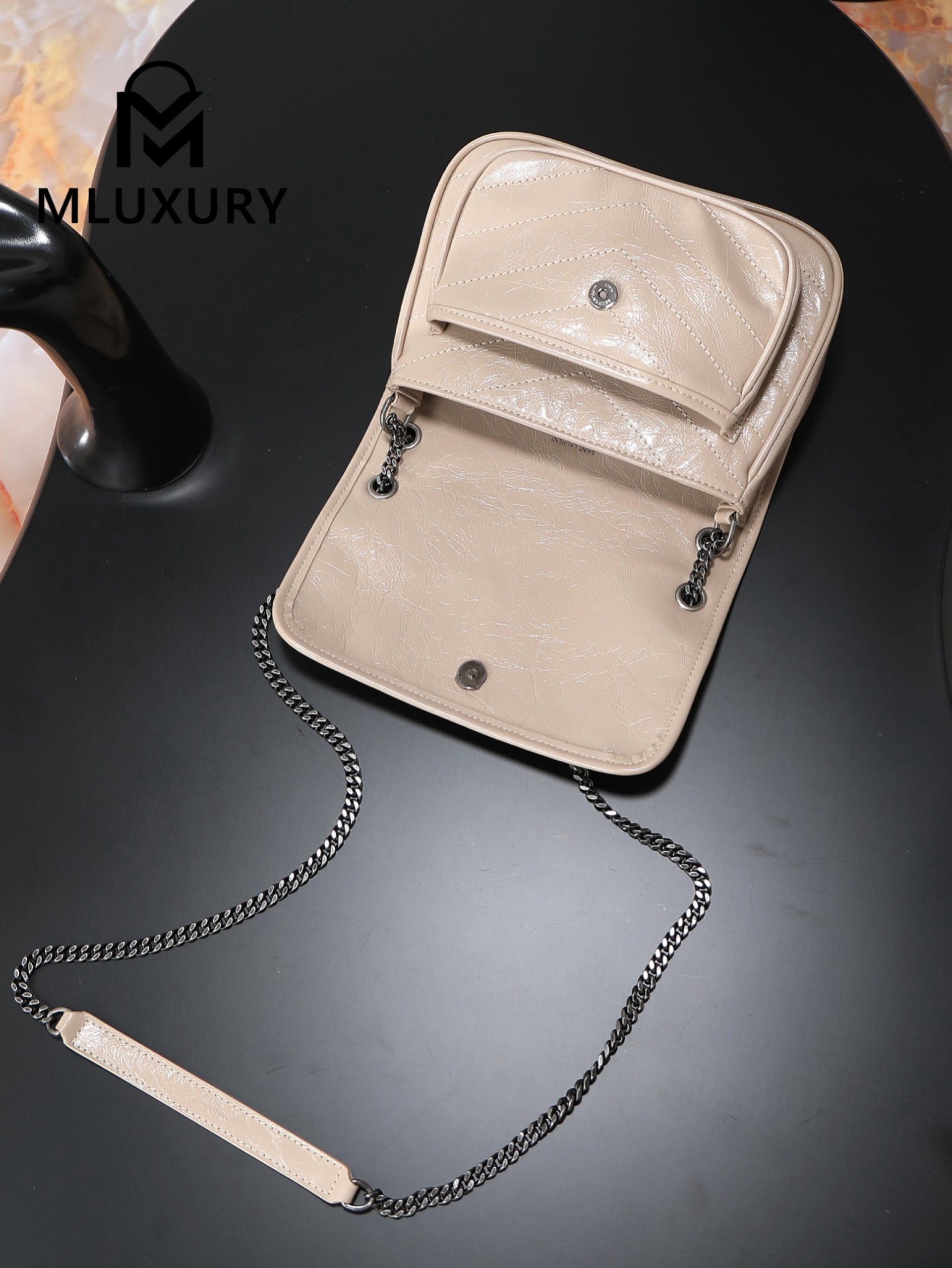 YSL Niki Milk Tea Color Oil-Waxed Leather · 22cm