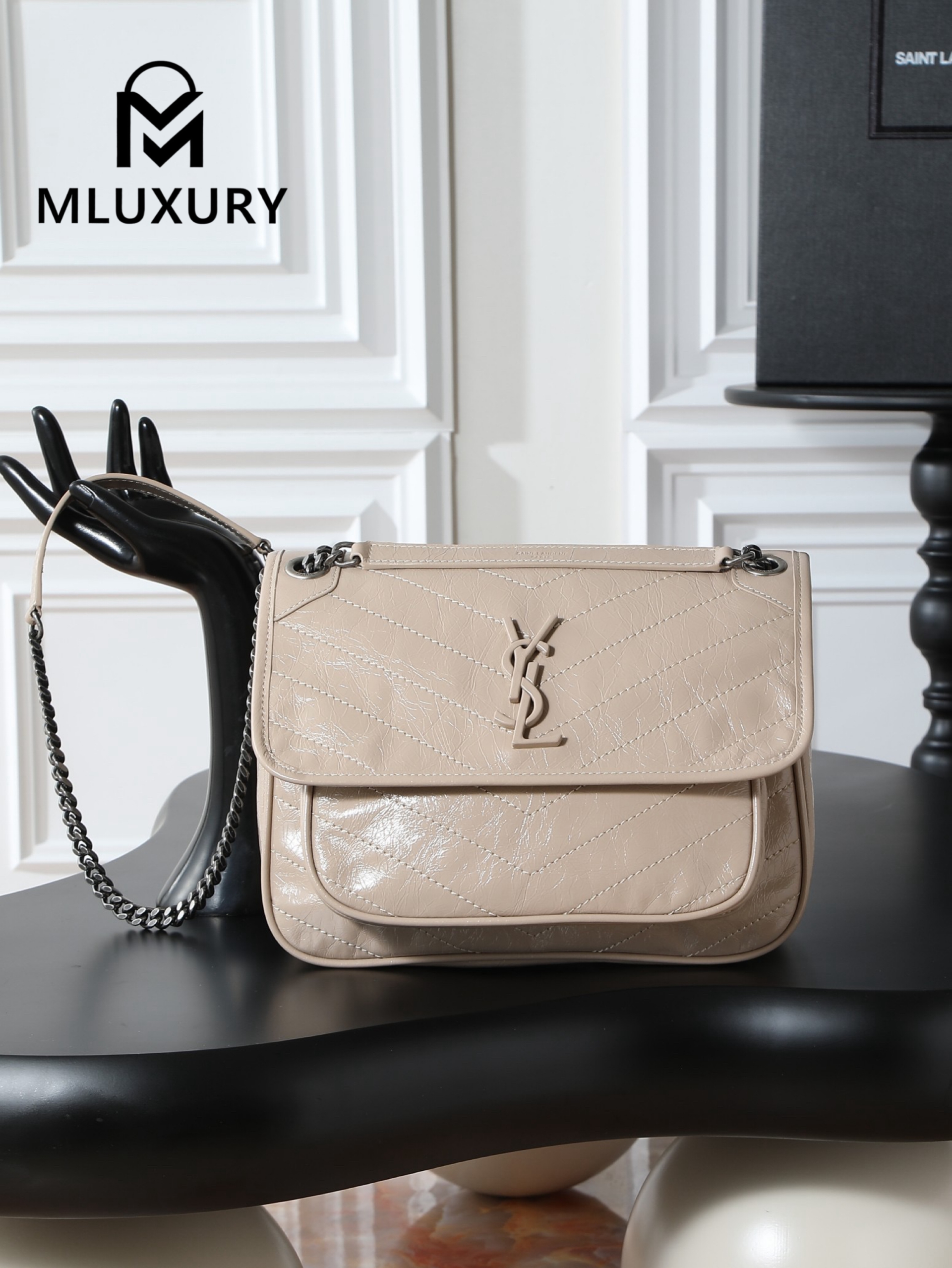 YSL Niki (Milk Tea Color) Oil-Waxed Leather, 28cm