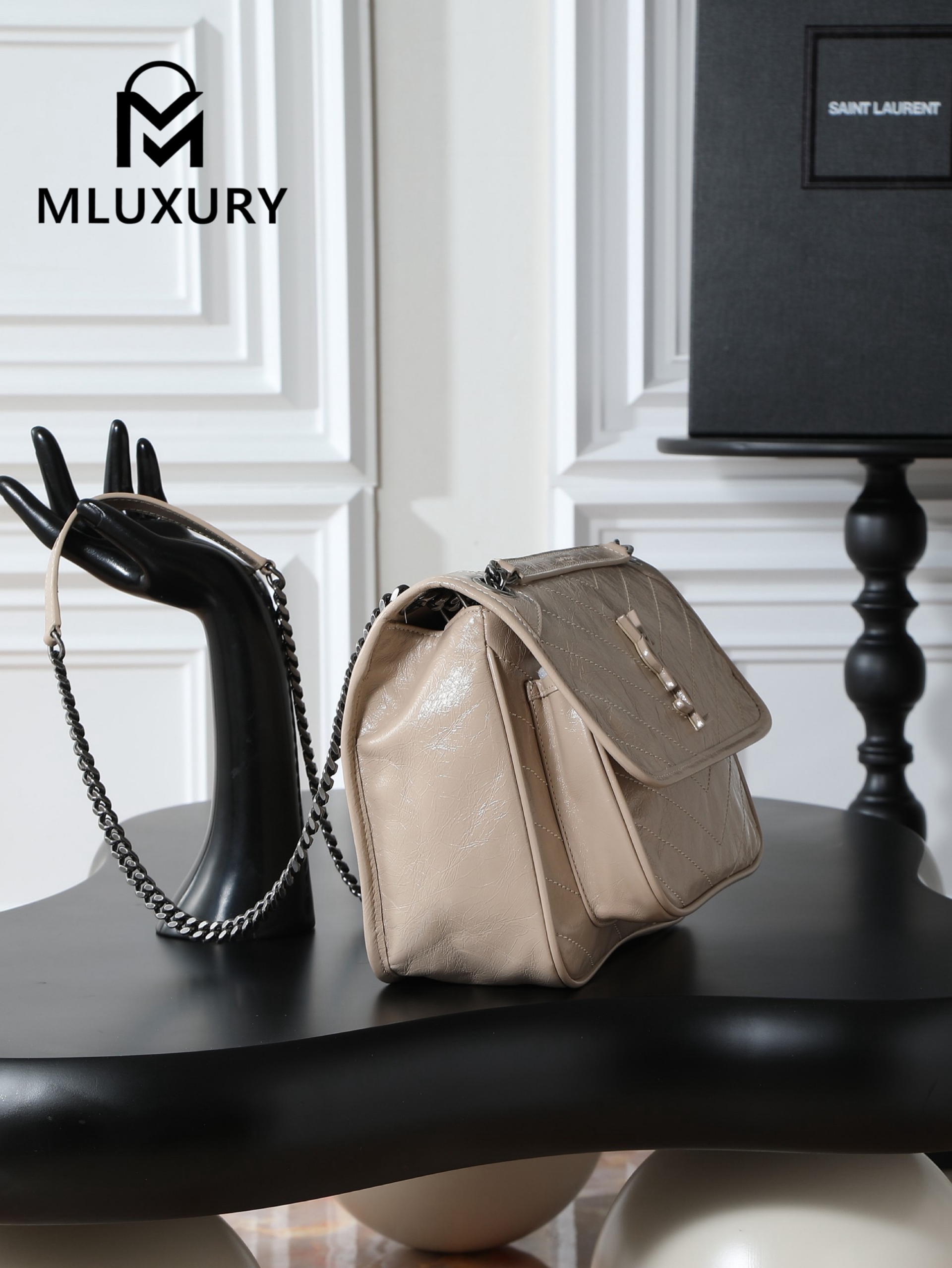 YSL Niki (Milk Tea Color) Oil-Waxed Leather, 28cm