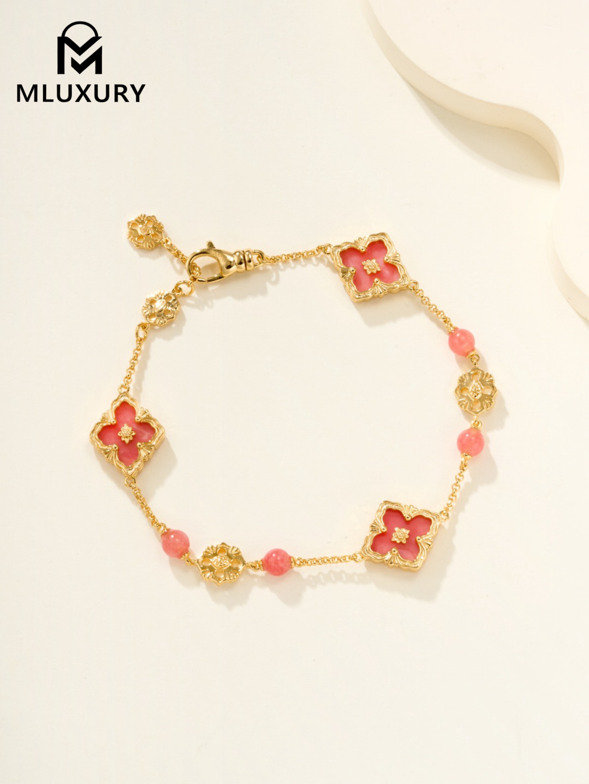 Buccellatibe Rhodochrosite Three-Flower Bracelet (Small Size)