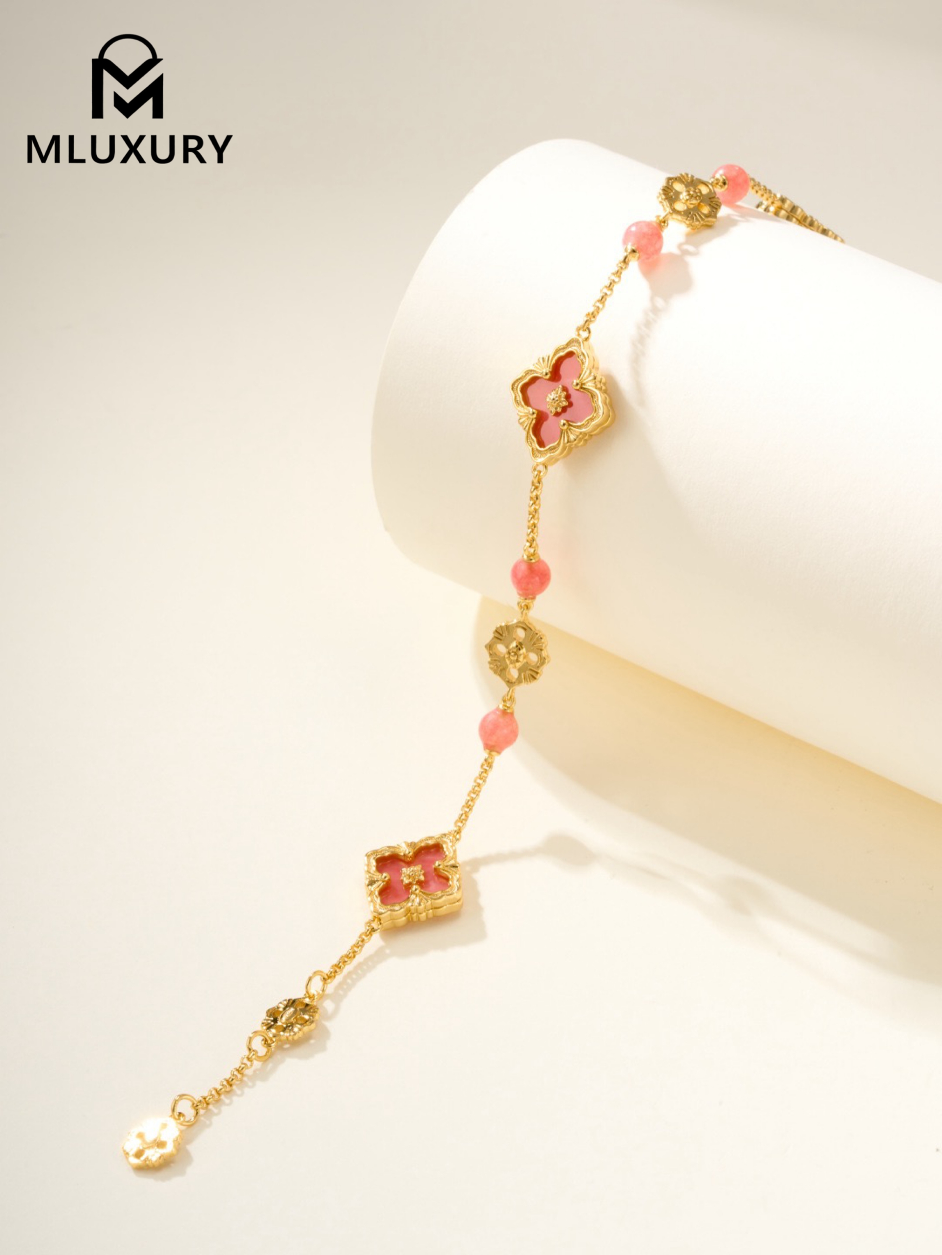 Buccellatibe Rhodochrosite Three-Flower Bracelet (Small Size)