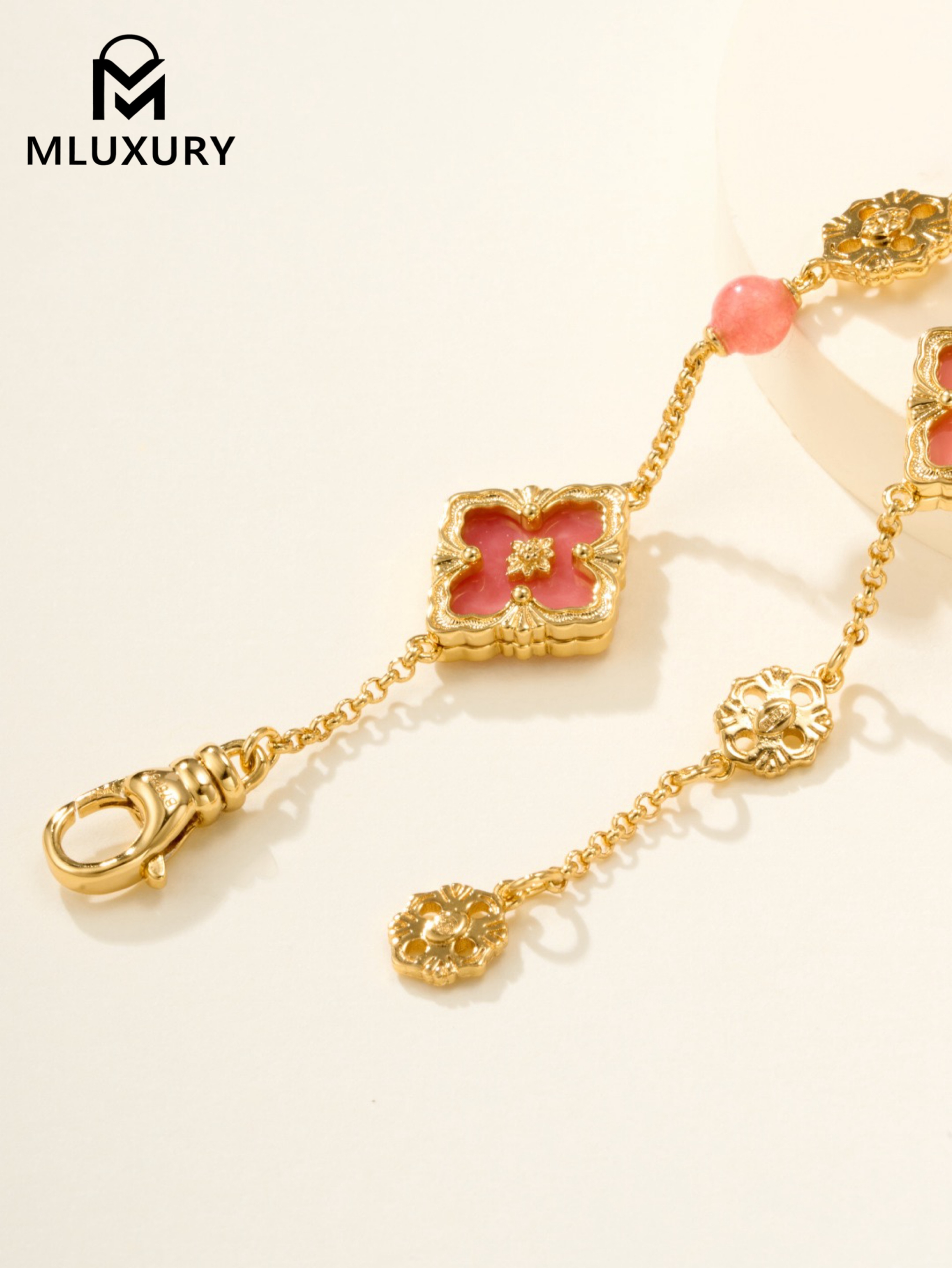 Buccellatibe Rhodochrosite Three-Flower Bracelet (Small Size)