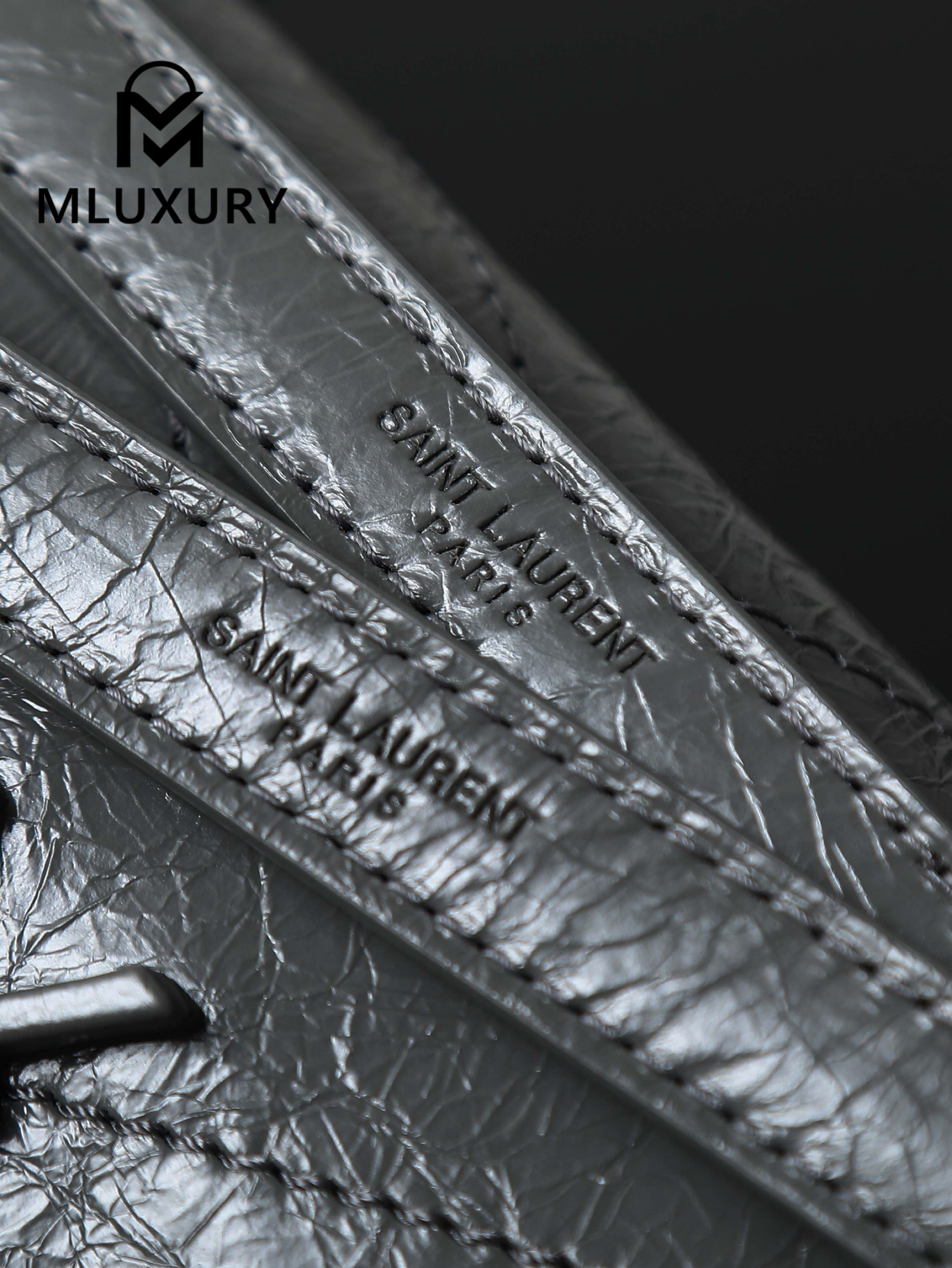 YSL Niki Dark Grey Oil-Wax Leather · 22cm