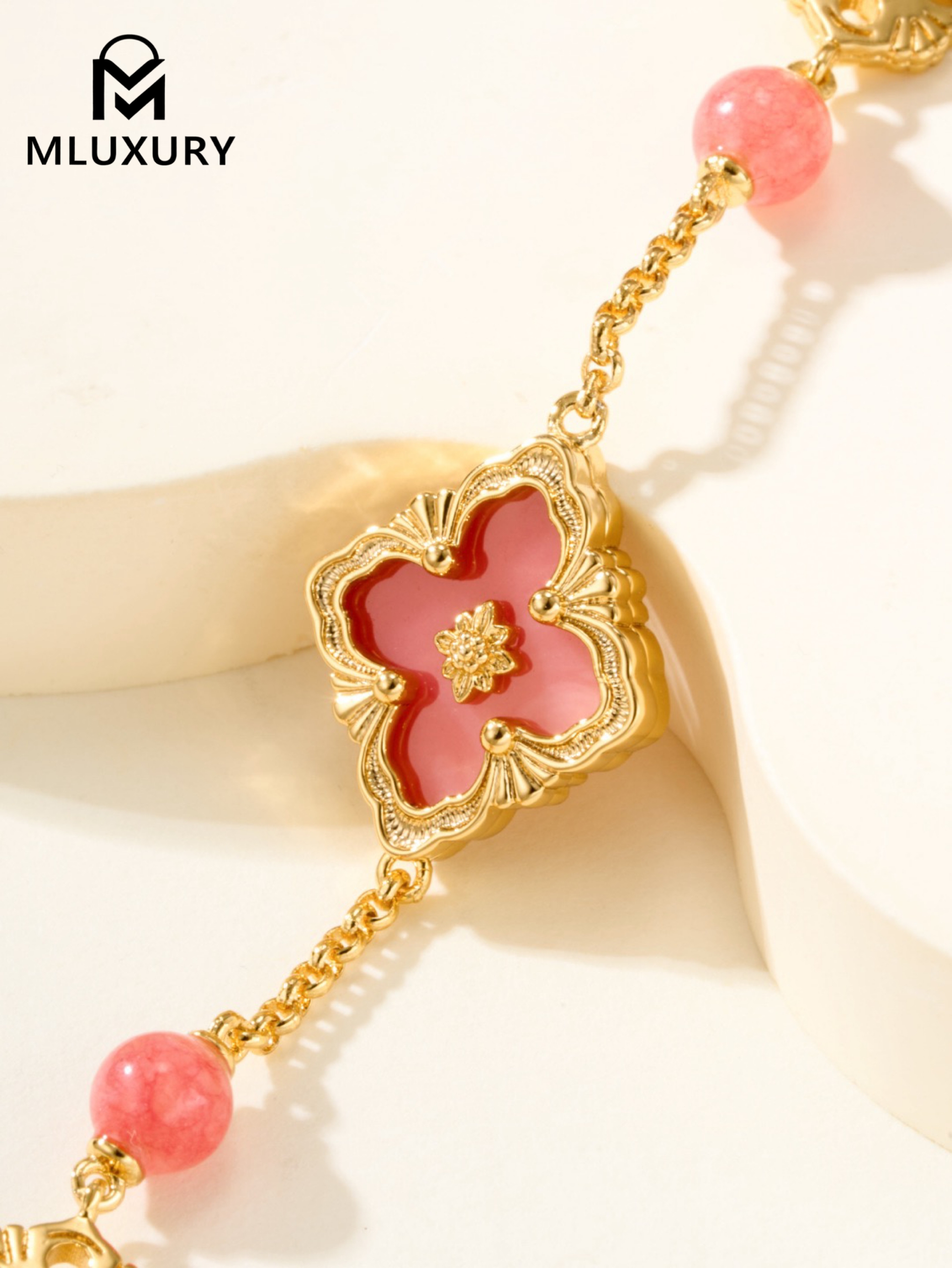 Buccellatibe Rhodochrosite Three-Flower Bracelet (Small Size)