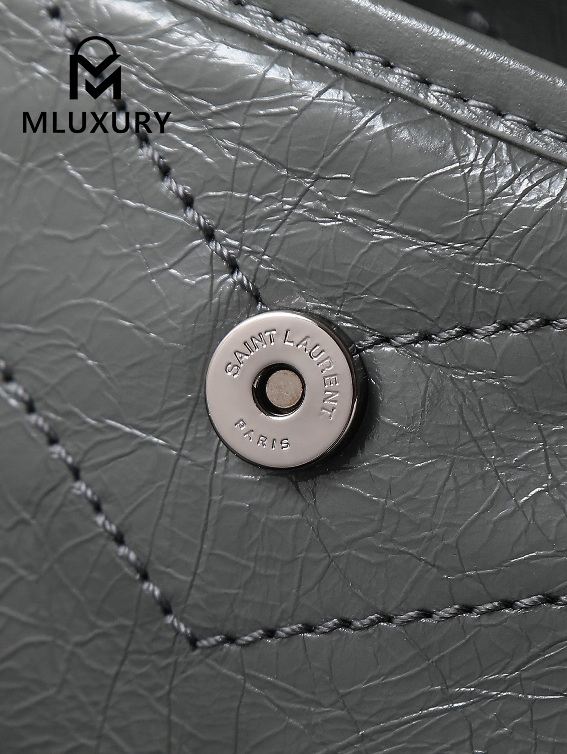 YSL Niki Dark Grey Oil-Wax Leather · 22cm