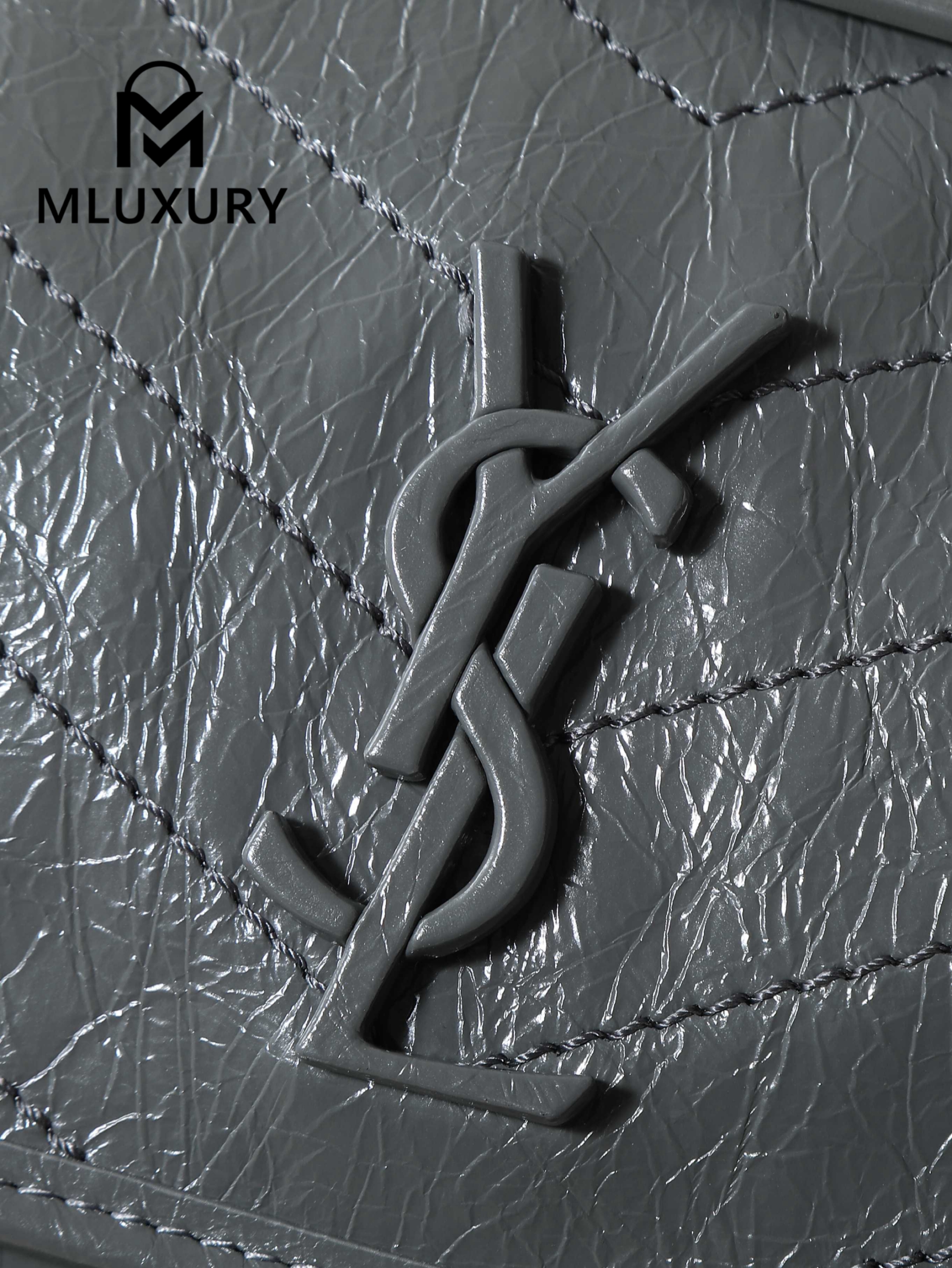 YSL Niki Dark Grey Oil-Wax Leather · 28cm