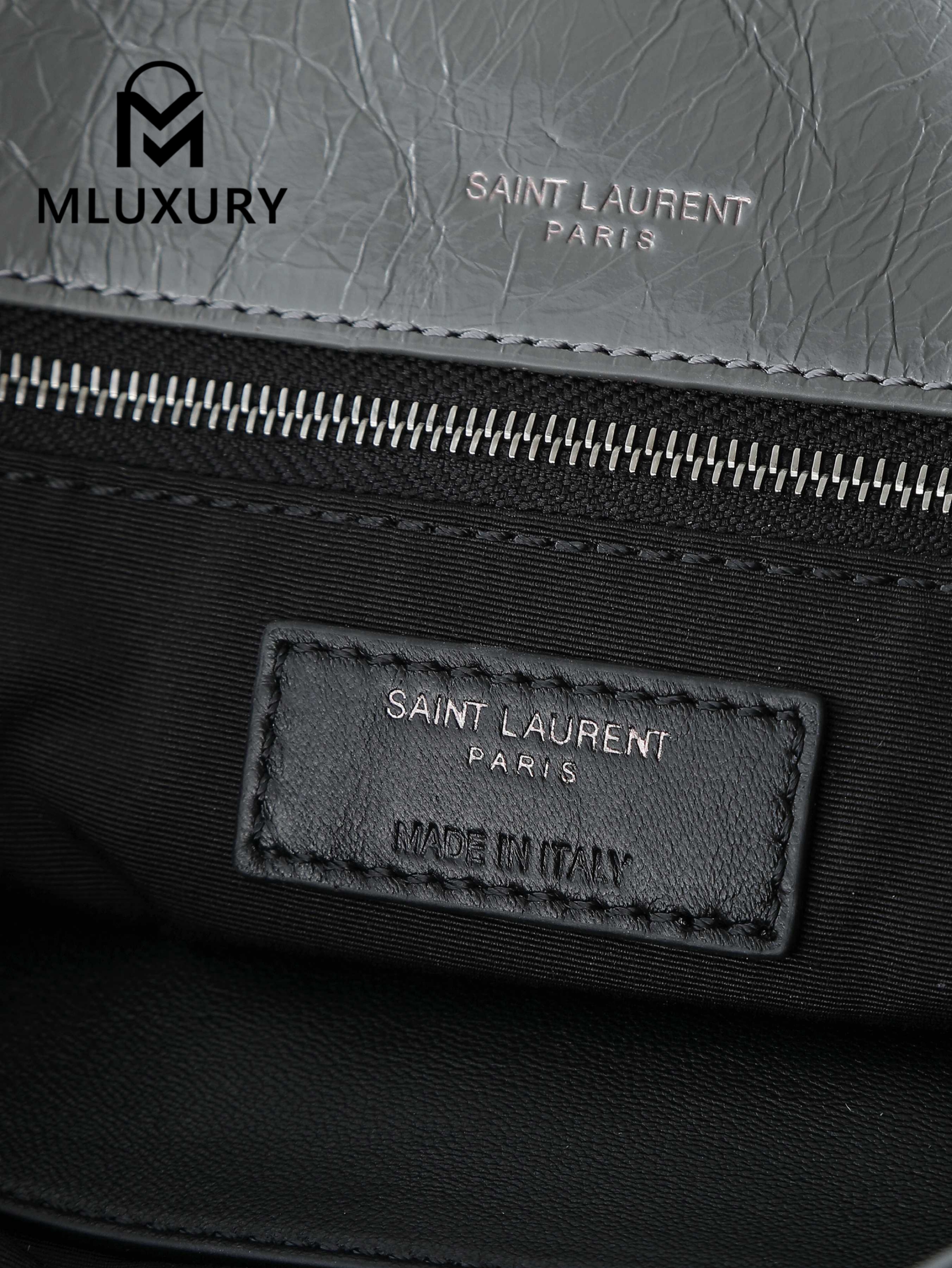 YSL Niki Dark Grey Oil-Wax Leather · 28cm