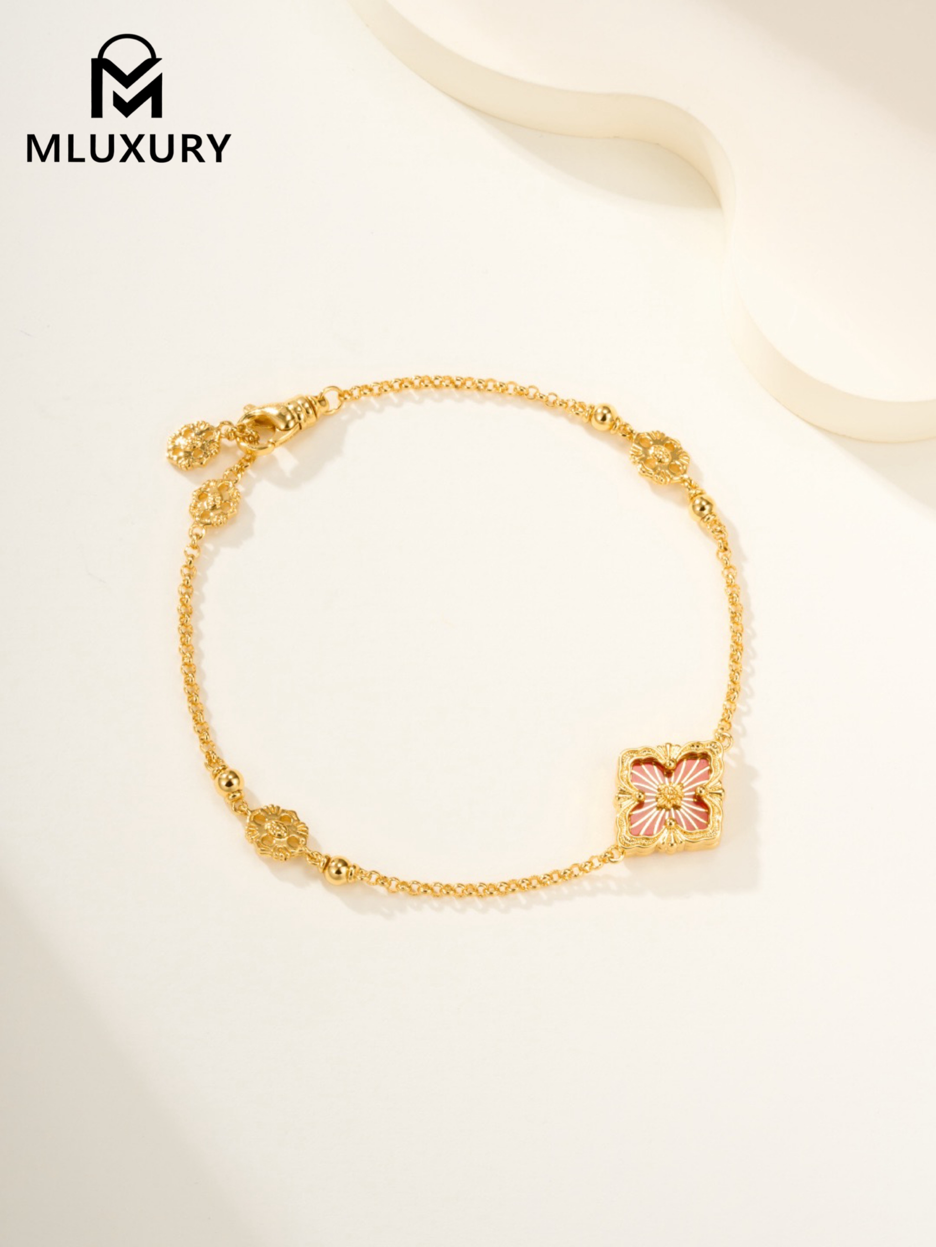 Buccellati Enamel Red Single Flower Trio Bracelet (Small Size)