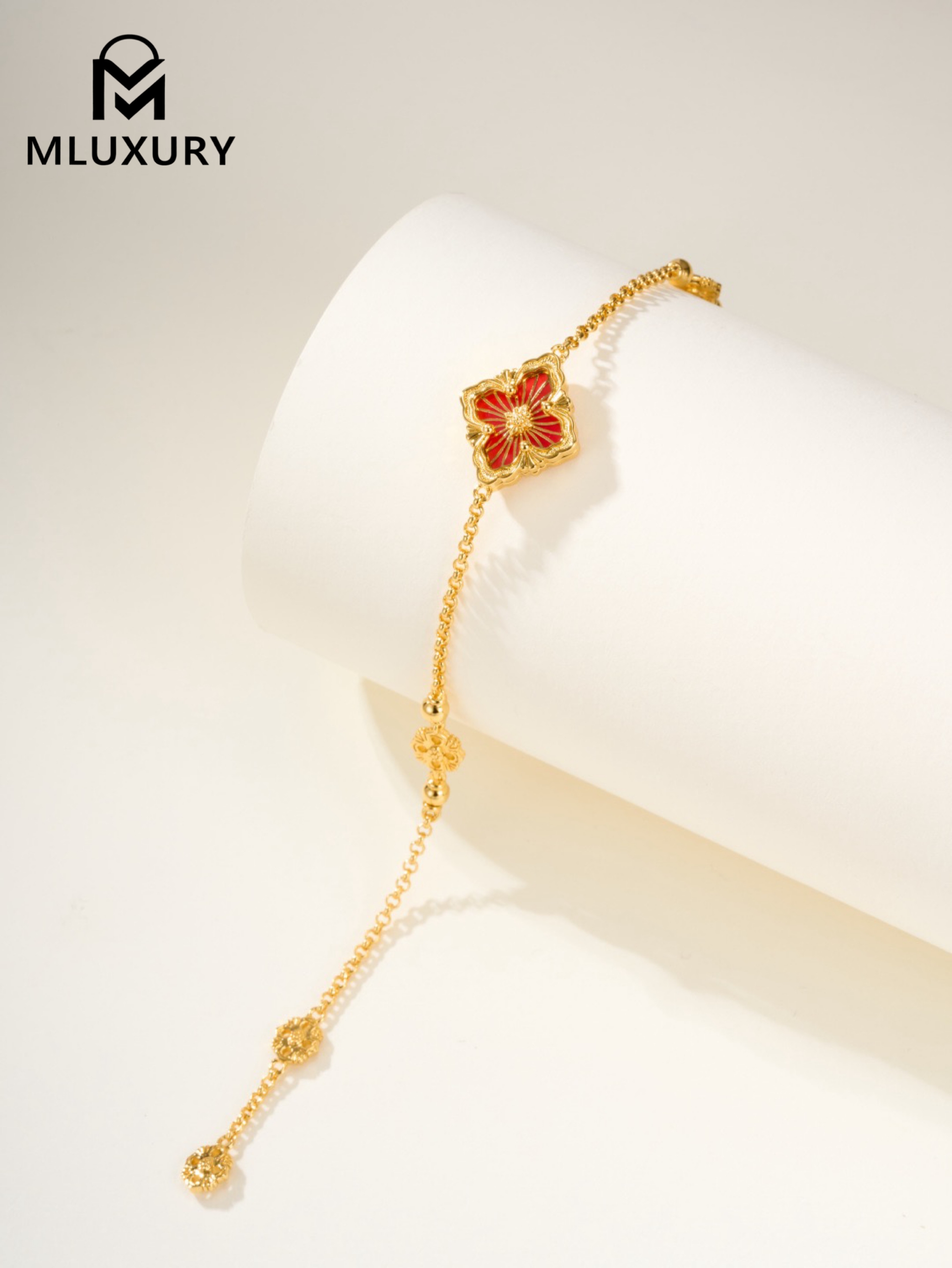 Buccellati Enamel Red Single Flower Trio Bracelet (Small Size)