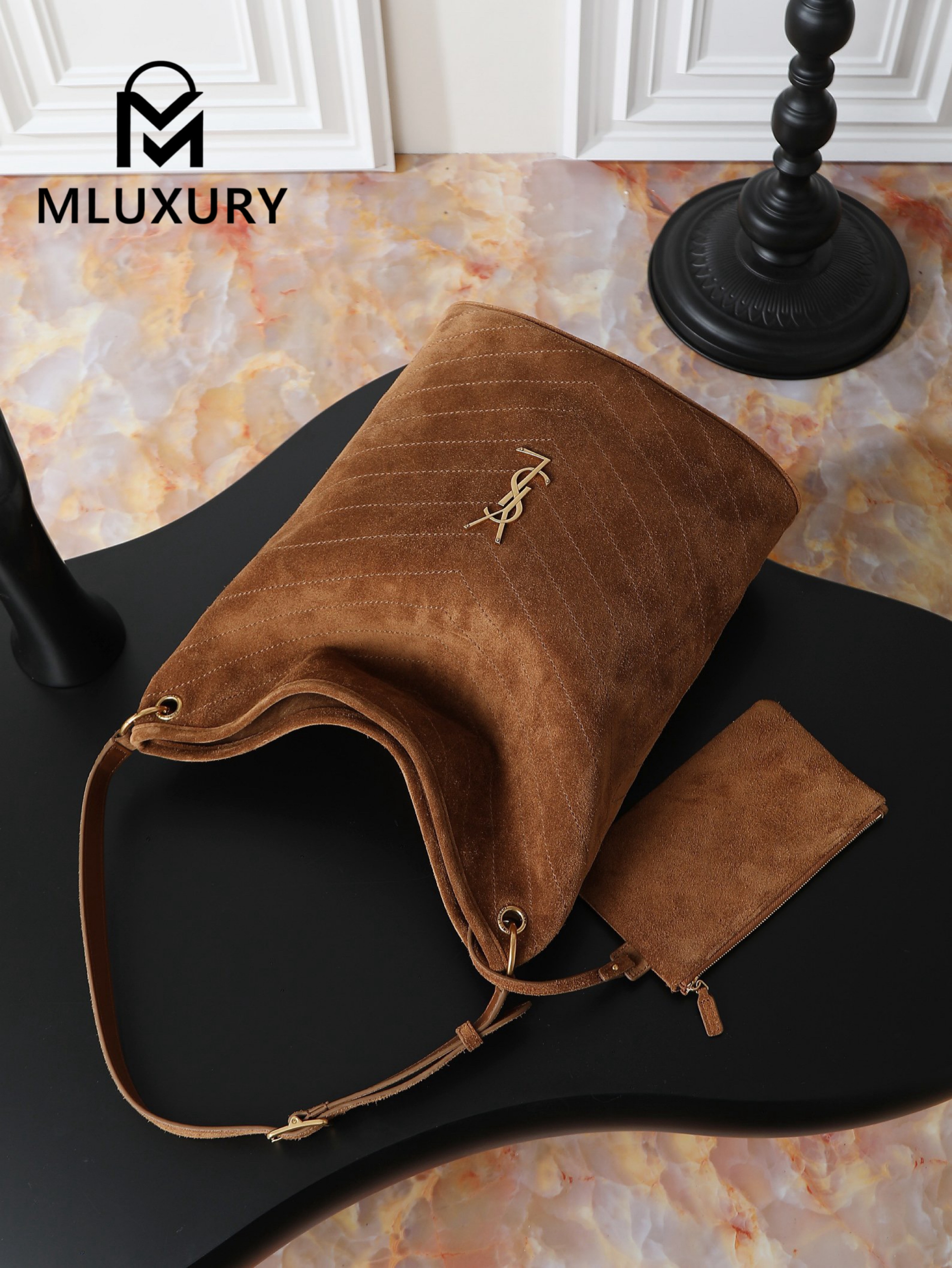 YSL Niki New Collection Suede Bucket Bag
