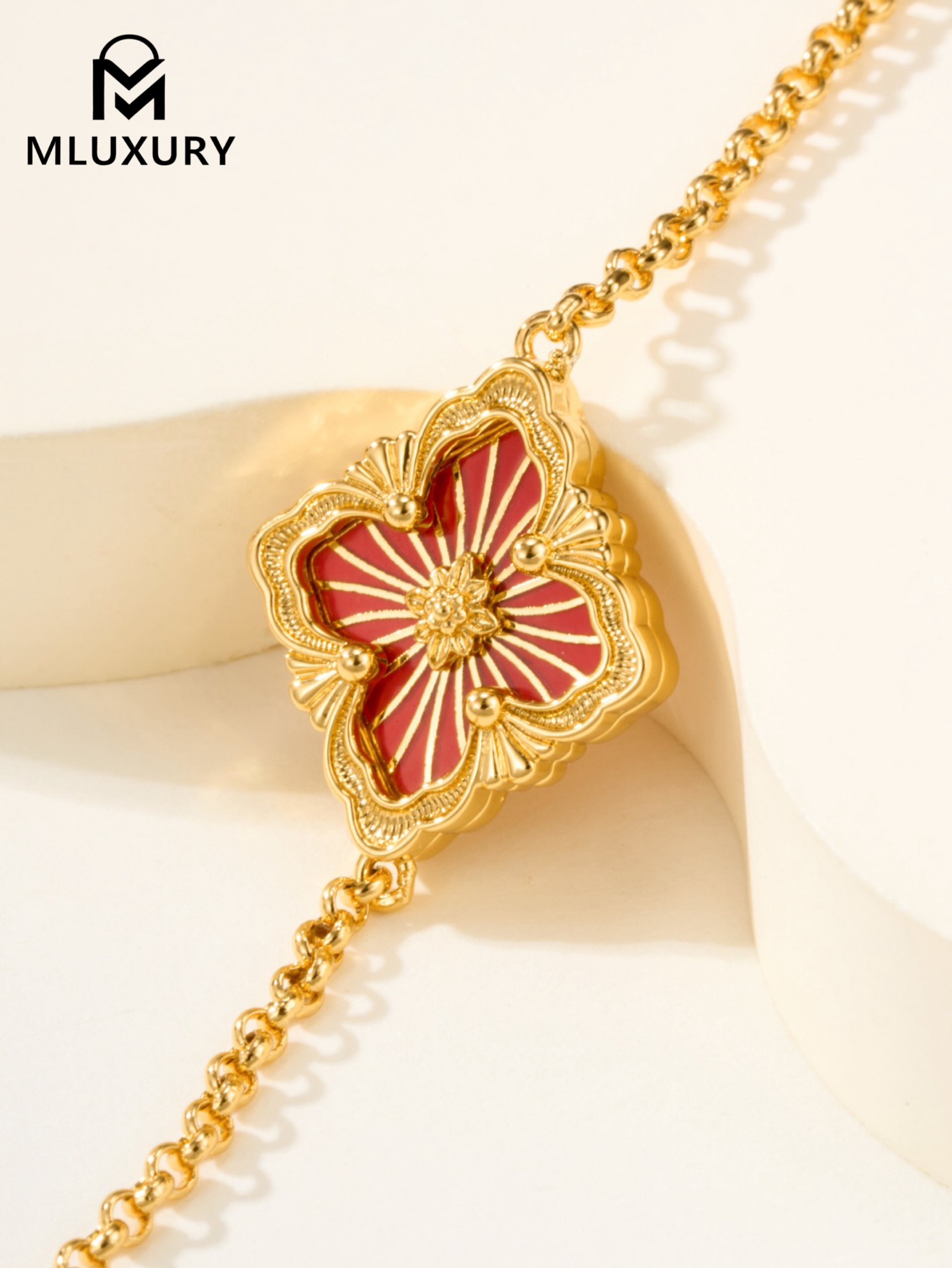 Buccellati Enamel Red Single Flower Trio Bracelet (Small Size)