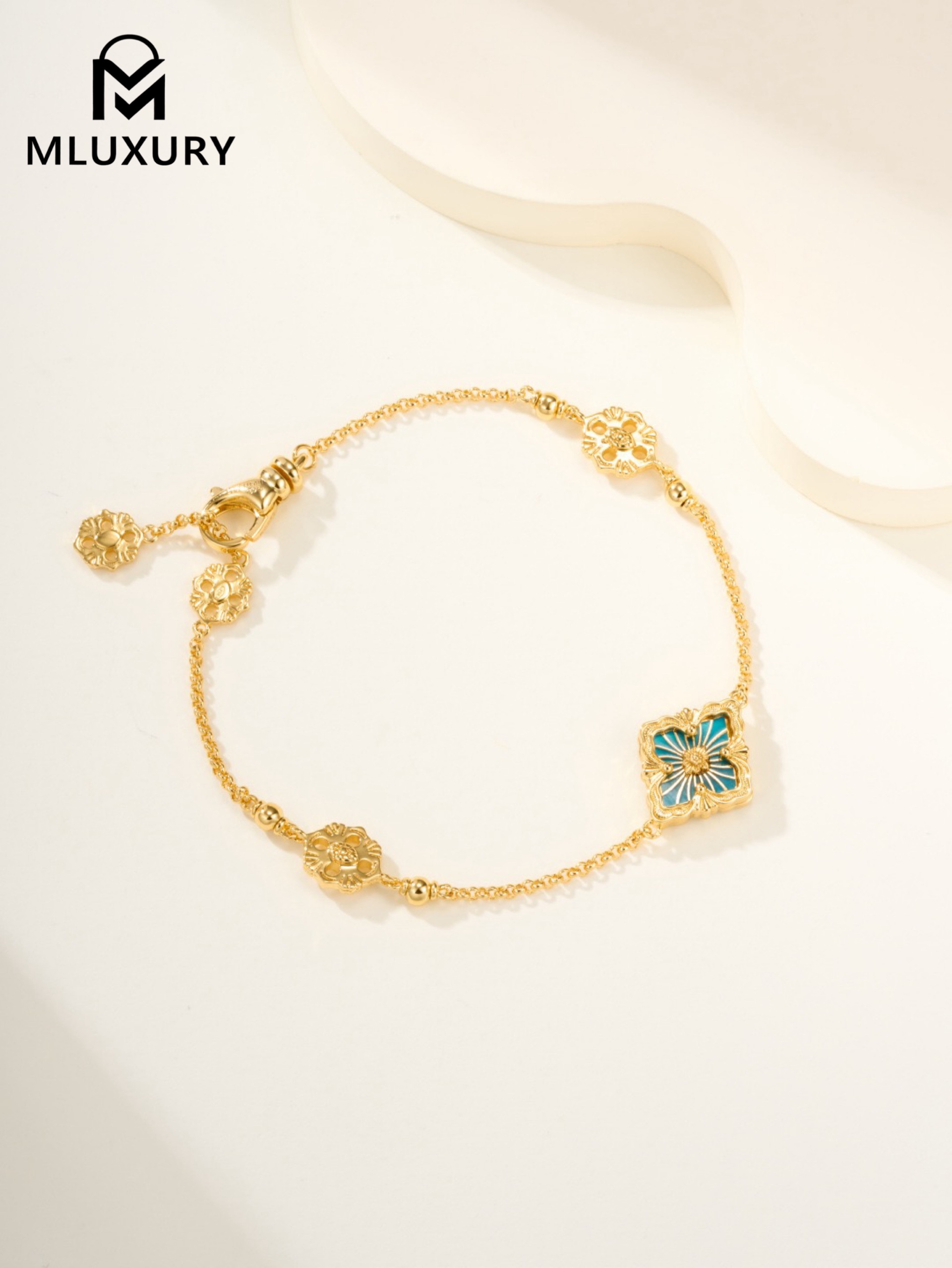 Buccellati enamel blue single flower 3-pattern bracelet (small size)