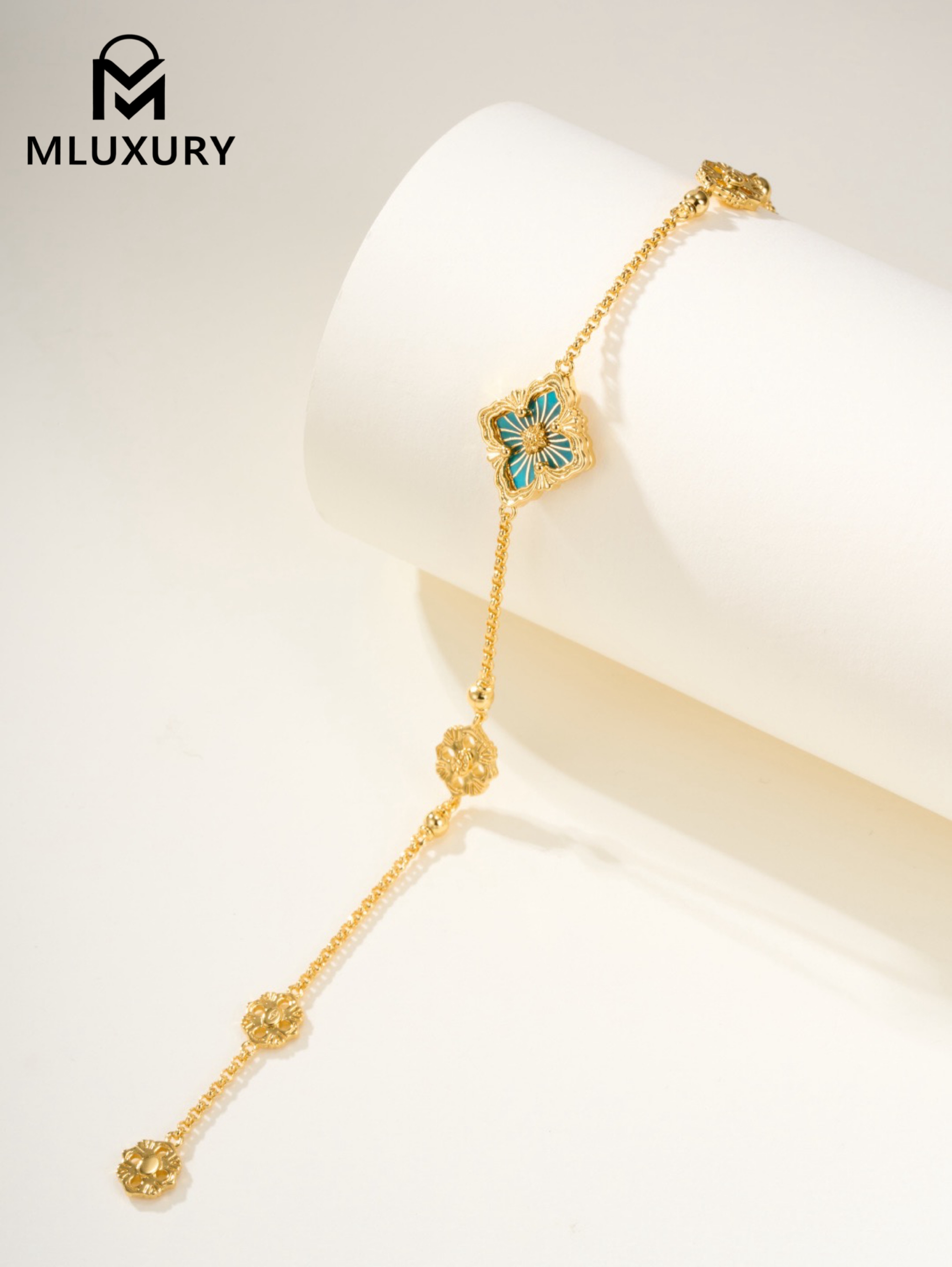 Buccellati enamel blue single flower 3-pattern bracelet (small size)
