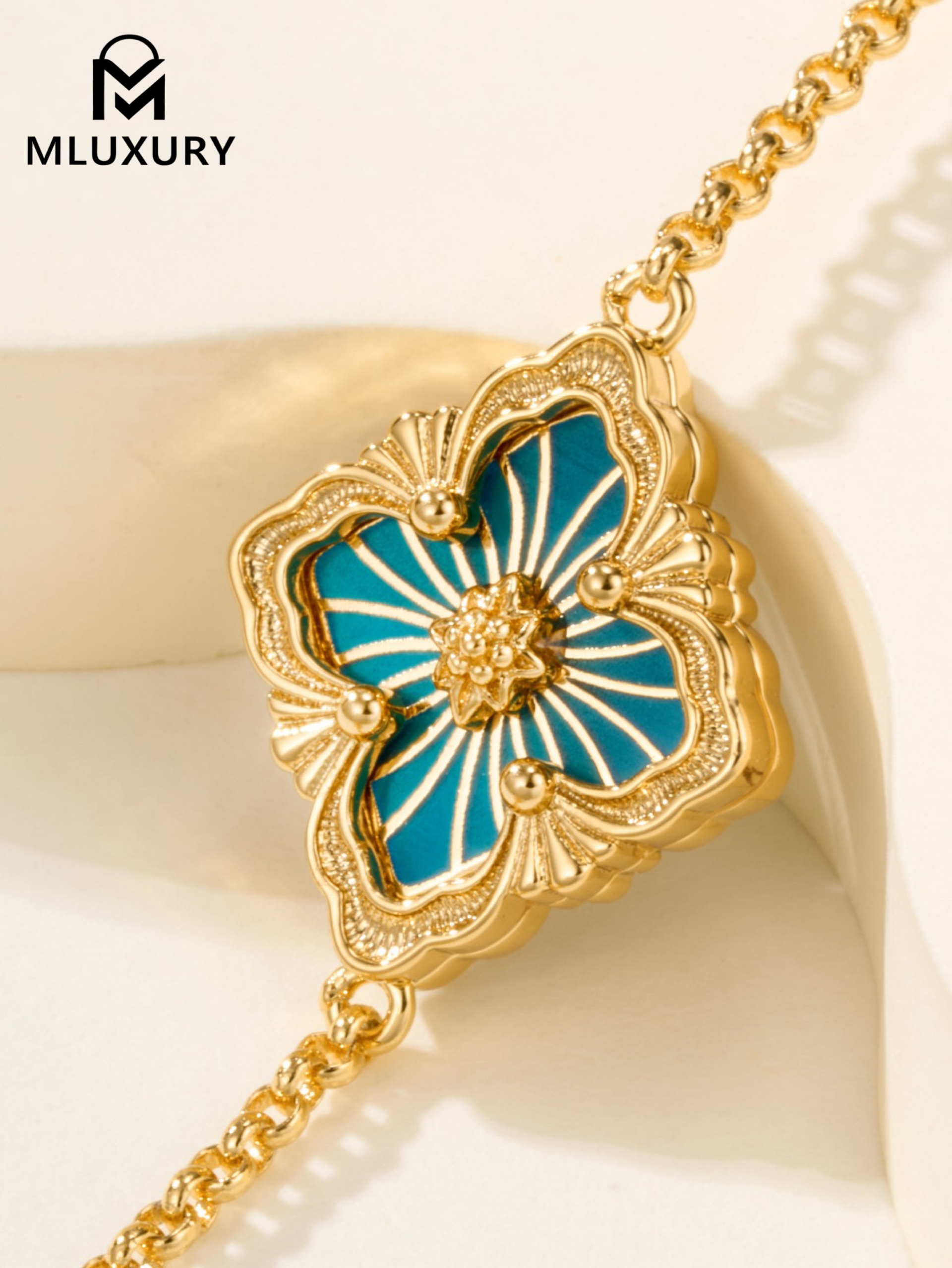 Buccellati enamel blue single flower 3-pattern bracelet (small size)