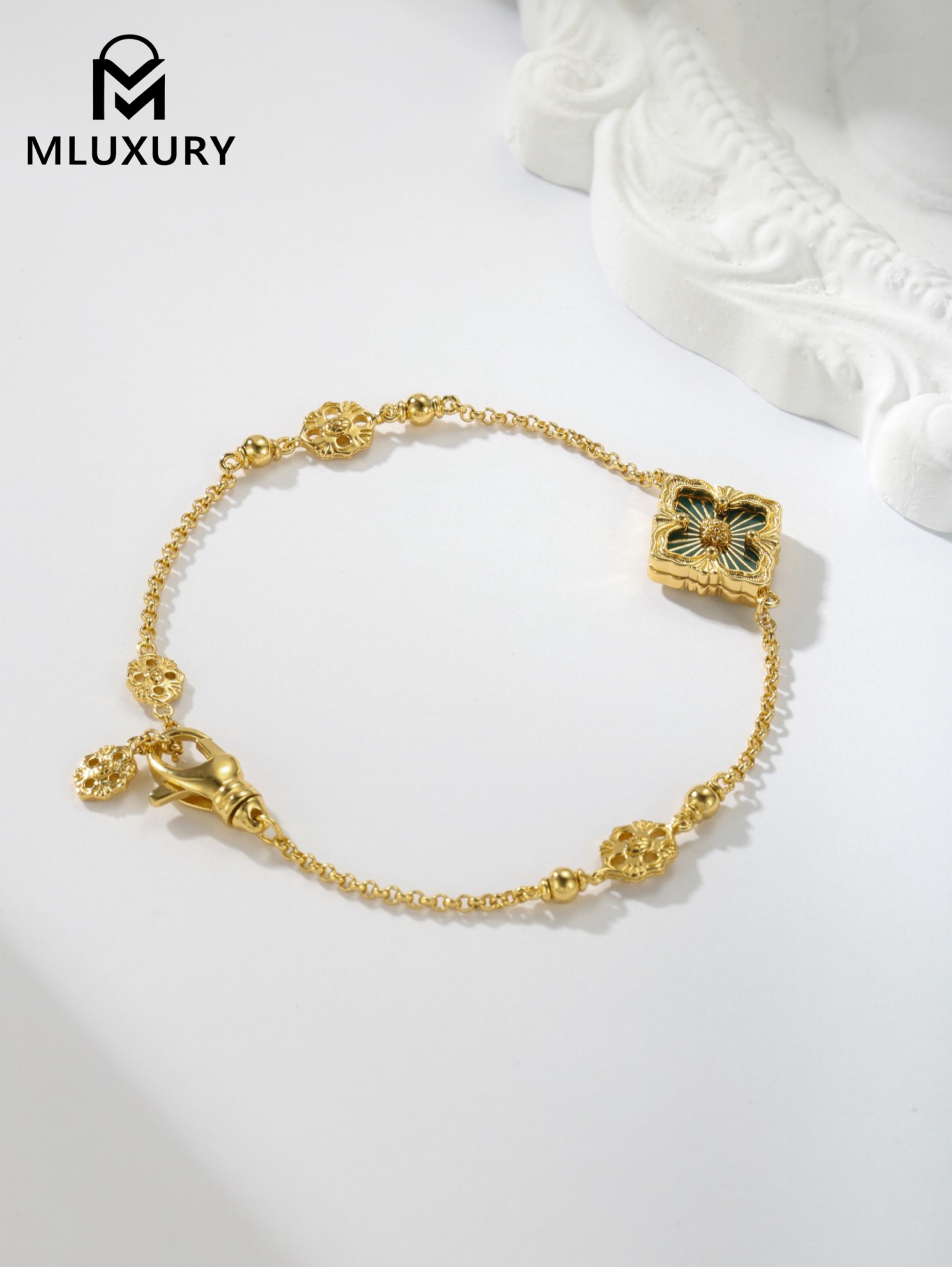 Buccellati enamel Green single flower 3-pattern bracelet (small size)