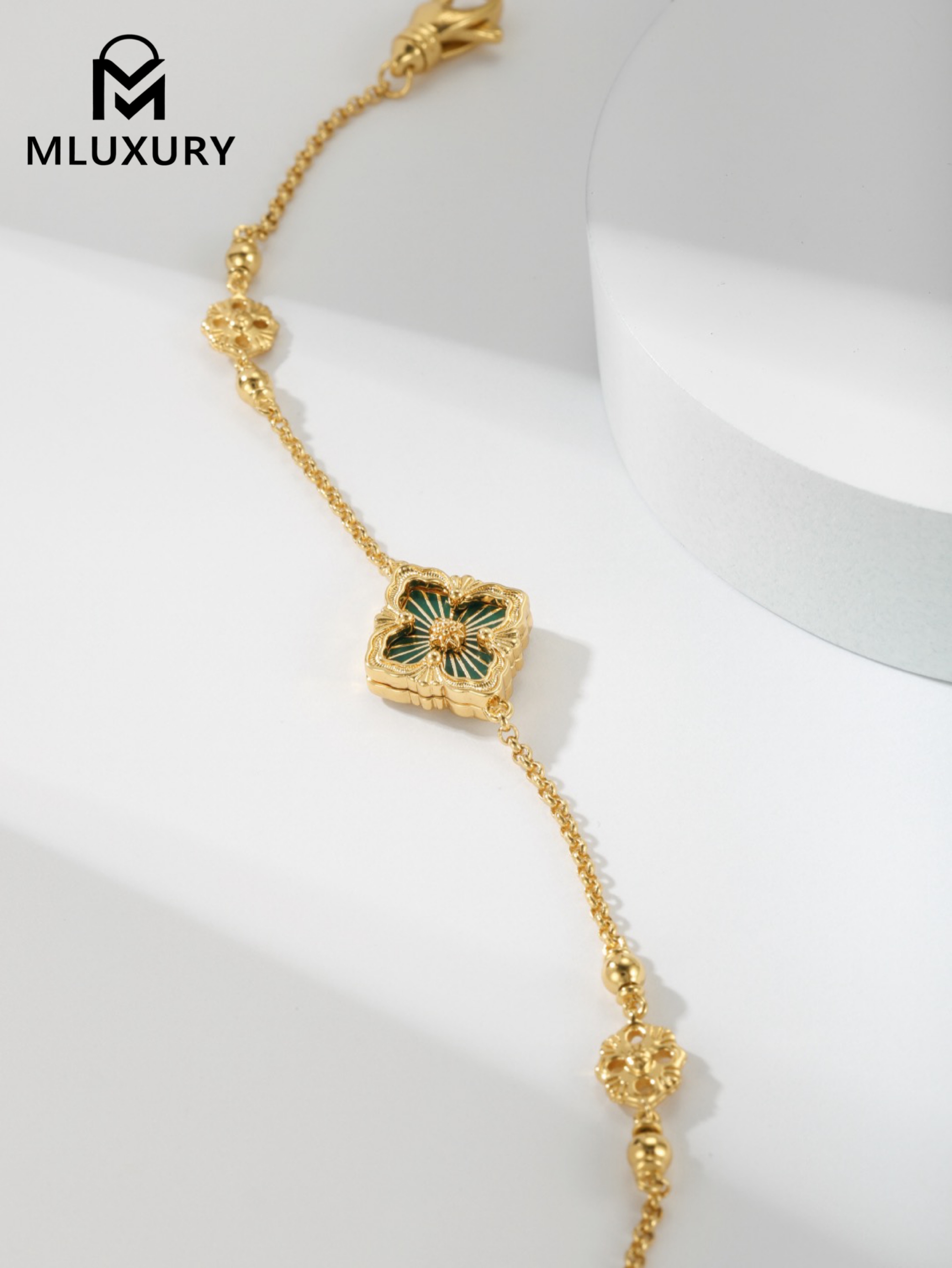 Buccellati enamel Green single flower 3-pattern bracelet (small size)
