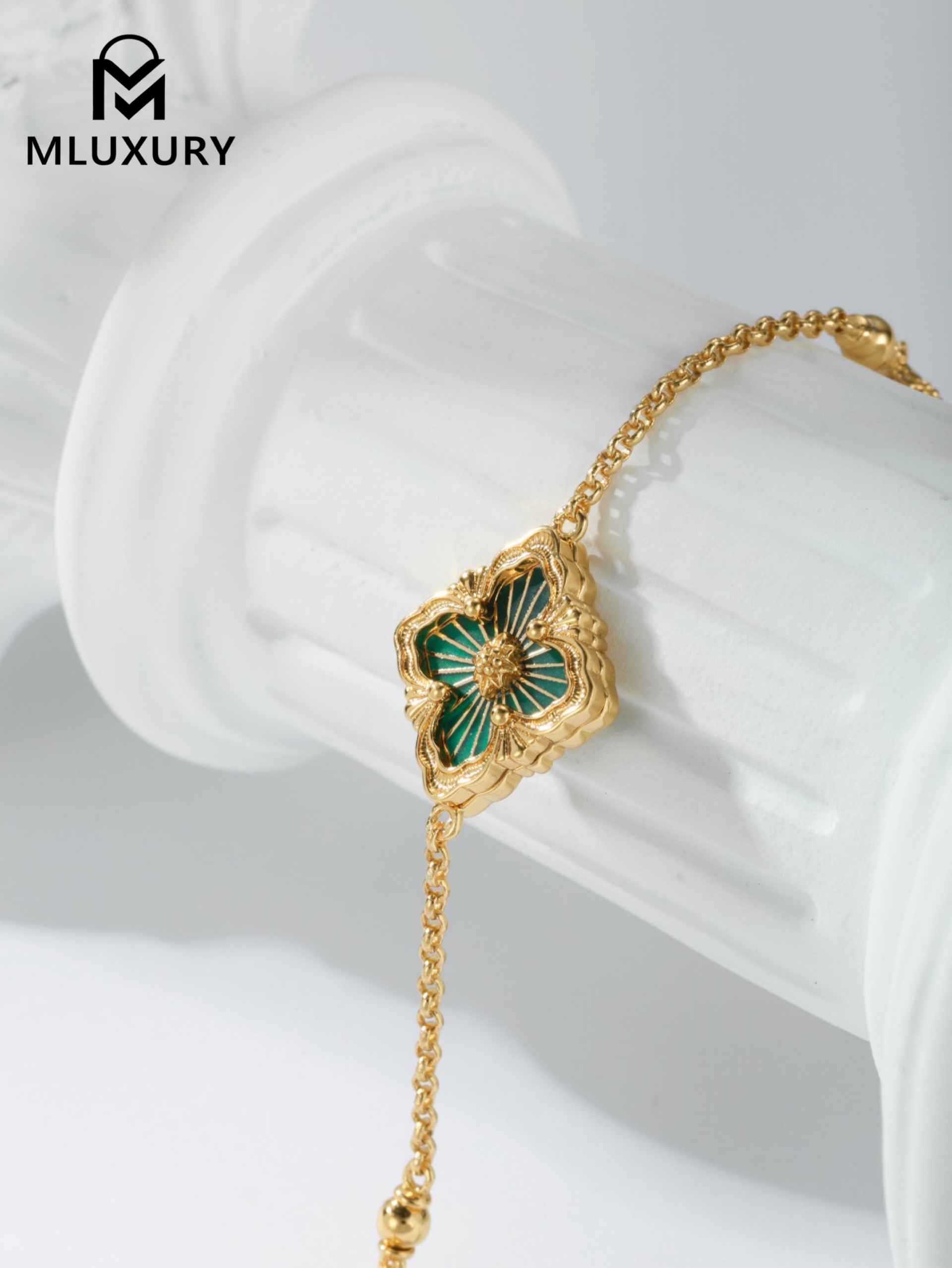 Buccellati enamel Green single flower 3-pattern bracelet (small size)