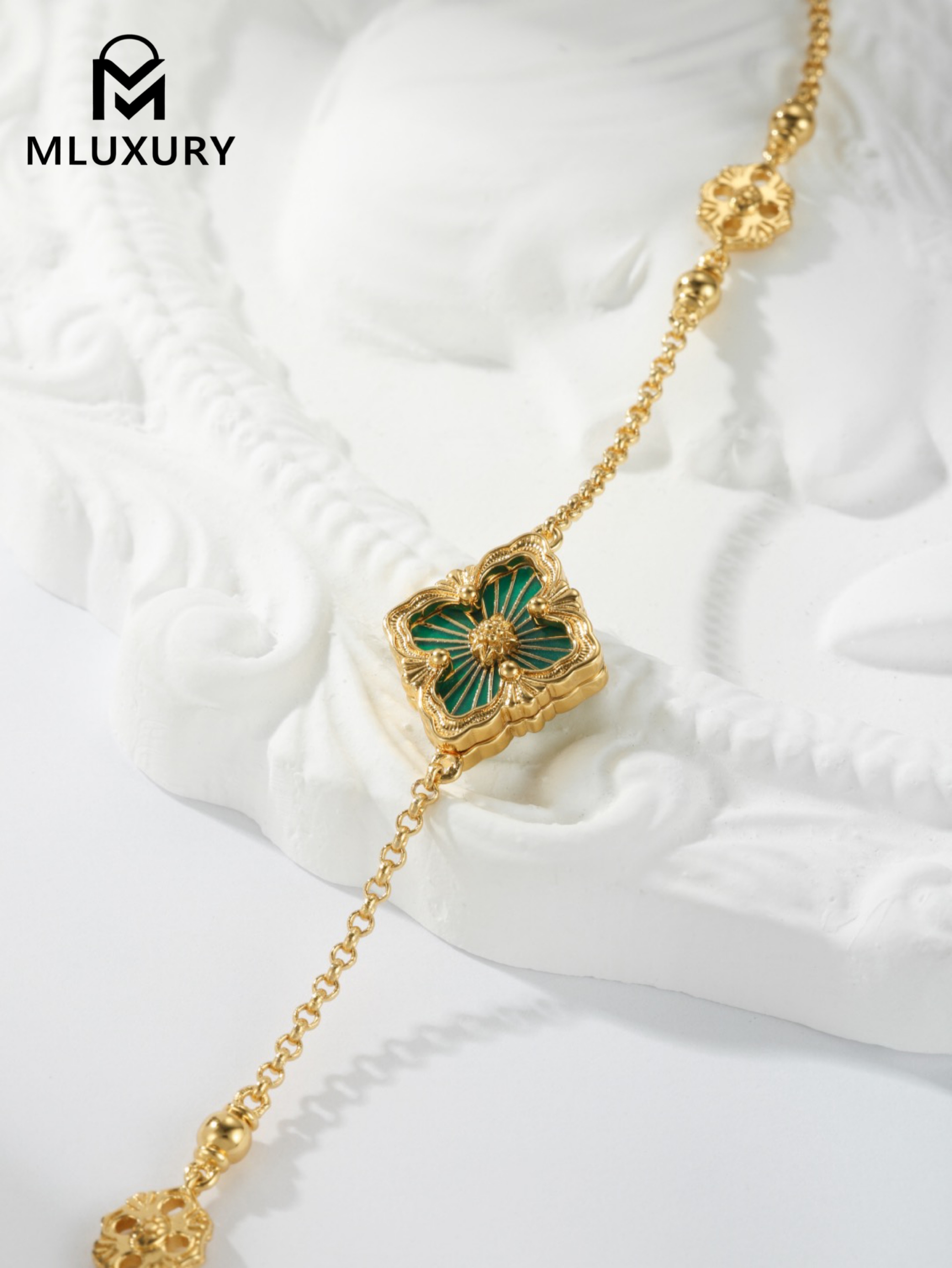 Buccellati enamel Green single flower 3-pattern bracelet (small size)