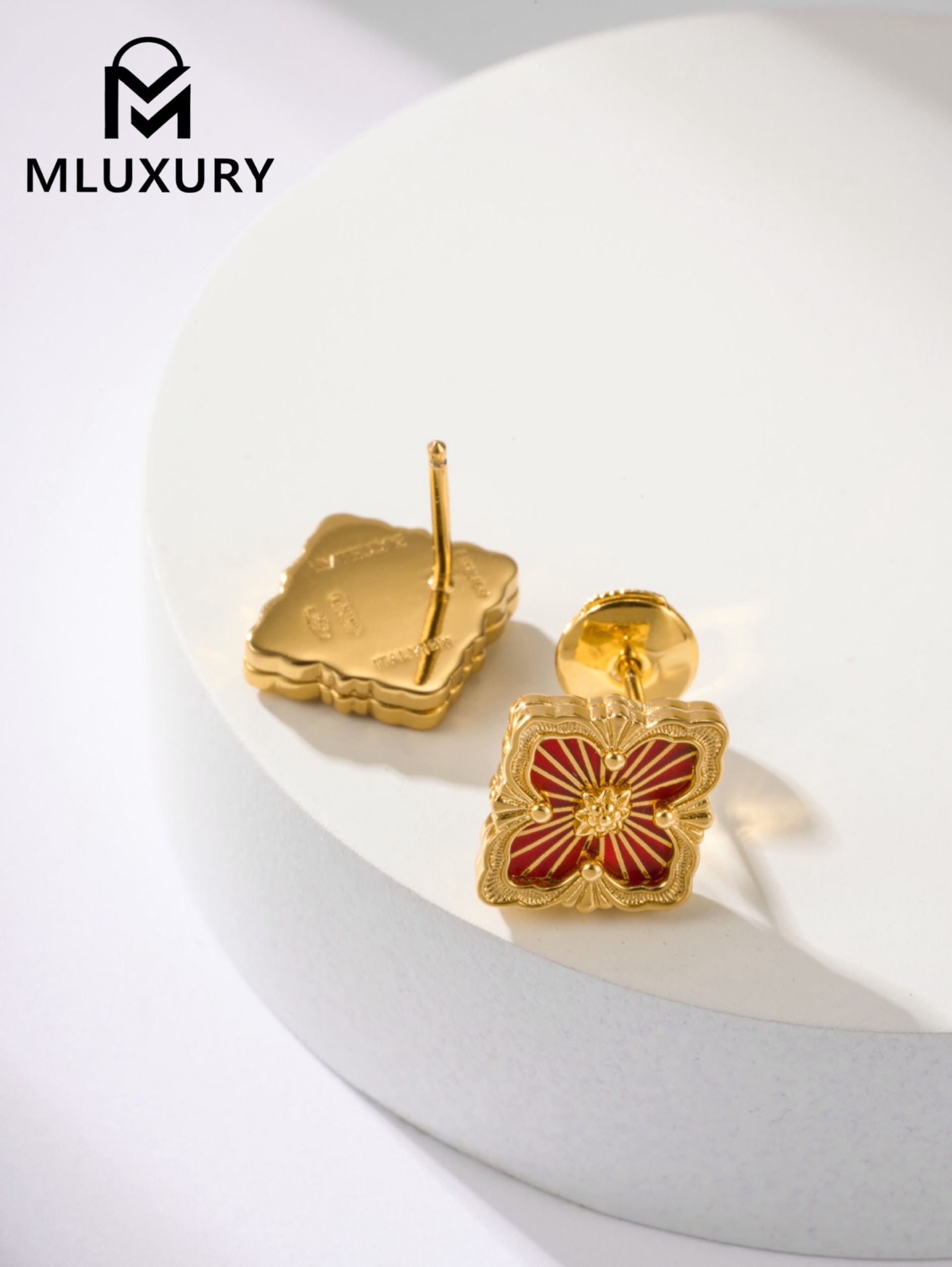 Buccellati Red Vintage Floral Opera Tulle Button Earrings (Small Stud Earrings)