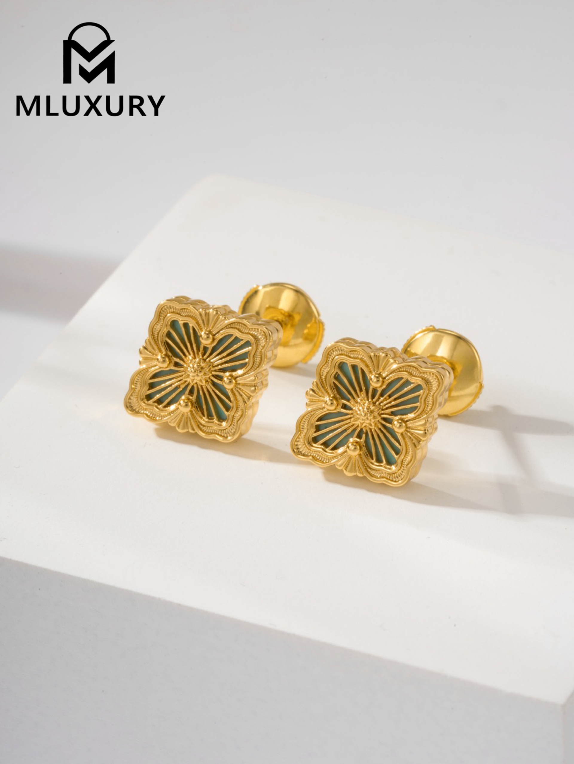 Buccellati Blue Vintage Floral Opera Tulle Button Earrings (Small Stud Earrings)