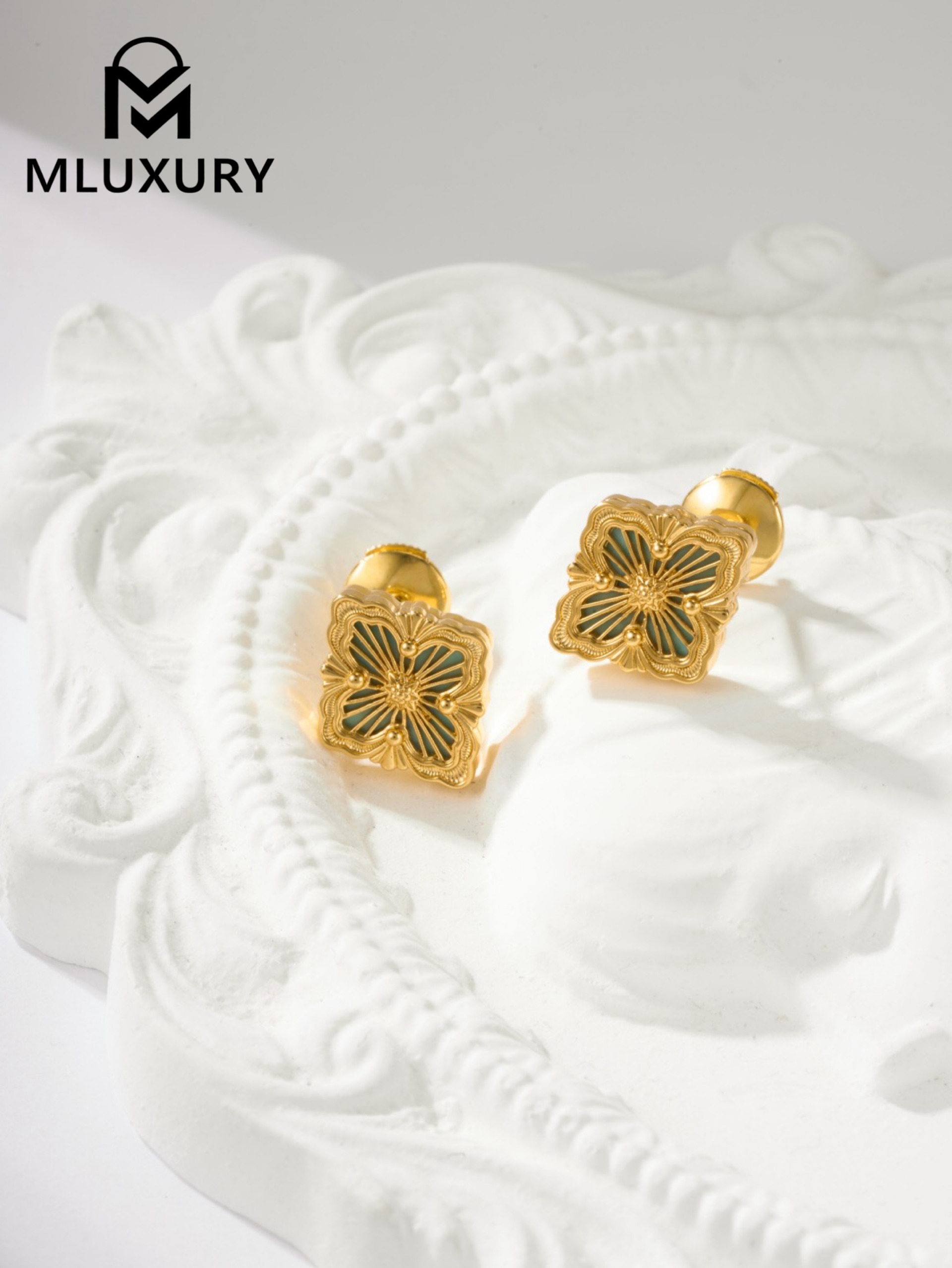 Buccellati Blue Vintage Floral Opera Tulle Button Earrings (Small Stud Earrings)