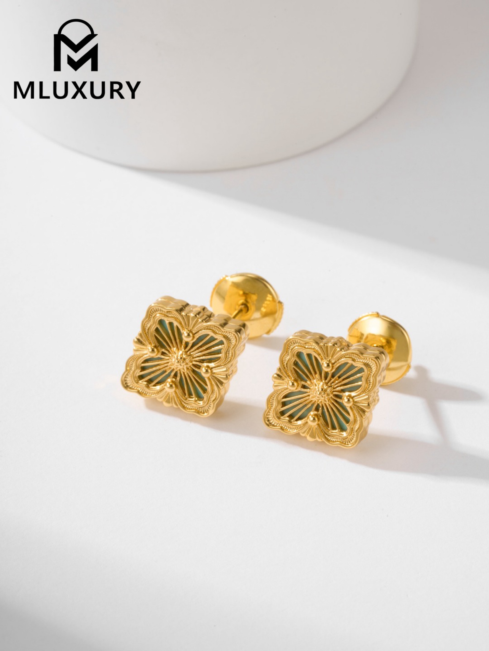 Buccellati Blue Vintage Floral Opera Tulle Button Earrings (Small Stud Earrings)