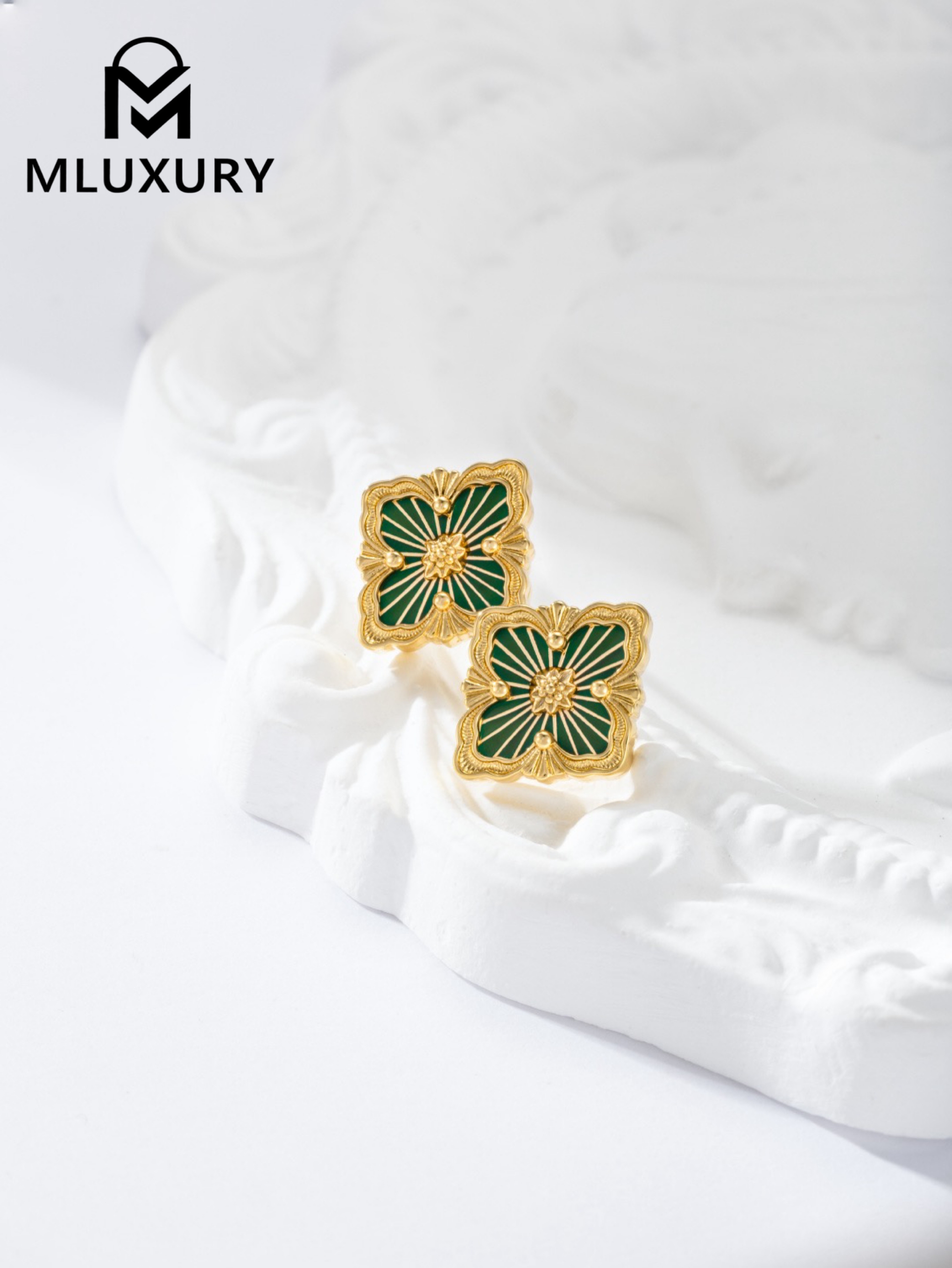Buccellati Green Vintage Floral Opera Tulle Button Earrings (Small Stud Earrings)