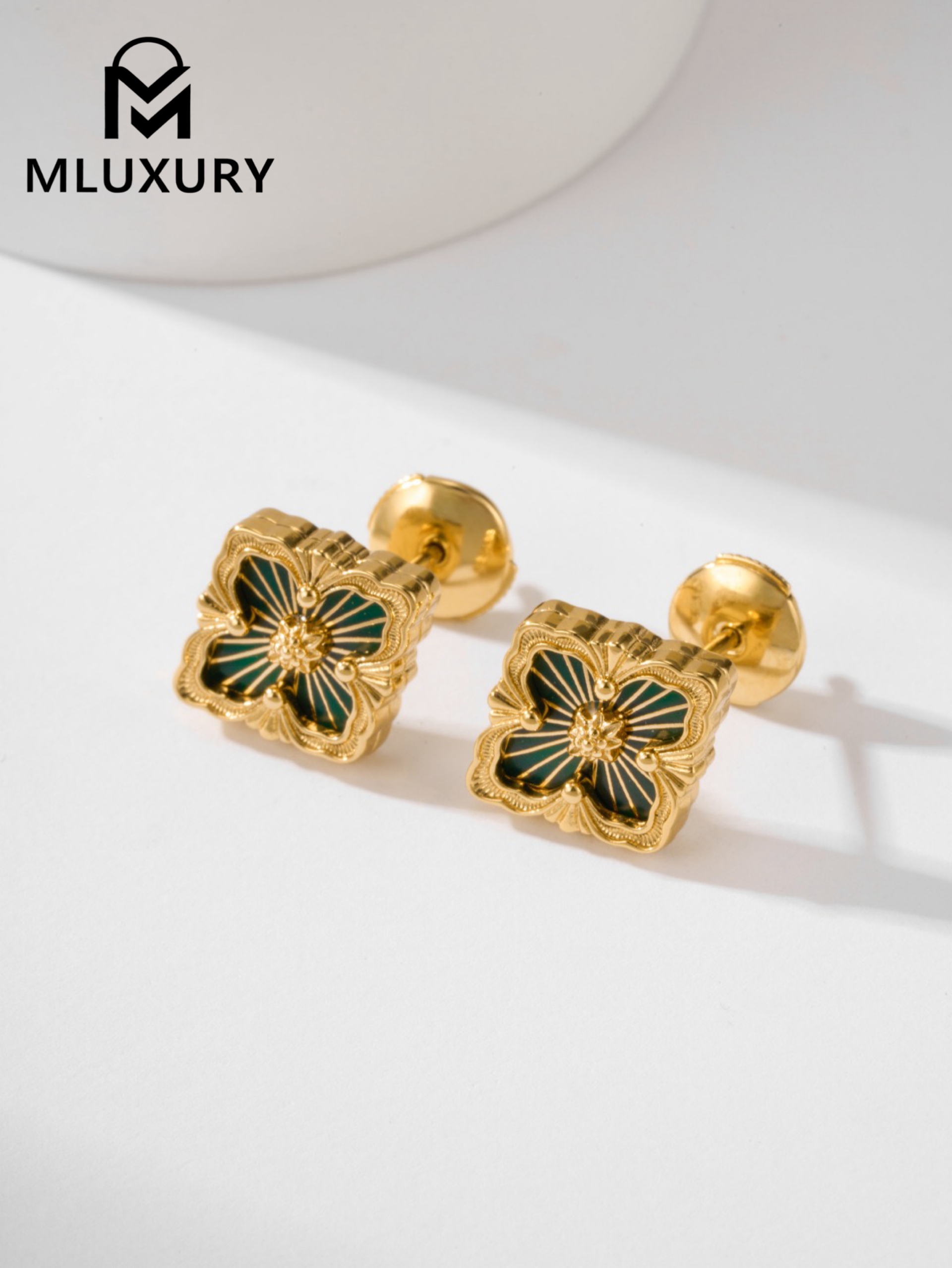 Buccellati Green Vintage Floral Opera Tulle Button Earrings (Small Stud Earrings)