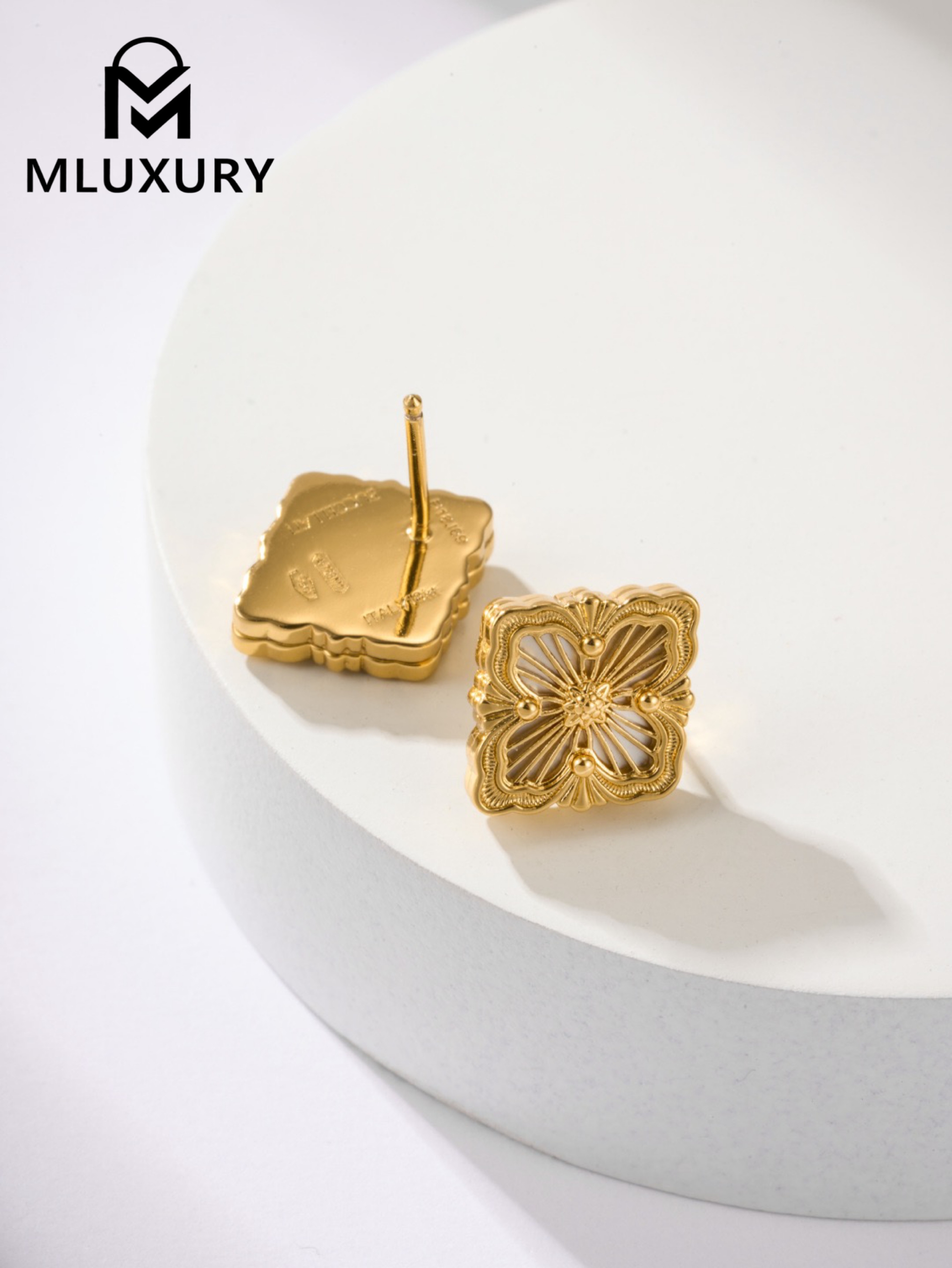 Buccellati White Mother-of-Pearl Vintage Floral Opera Tulle Button Earrings (Small Stud Earrings)