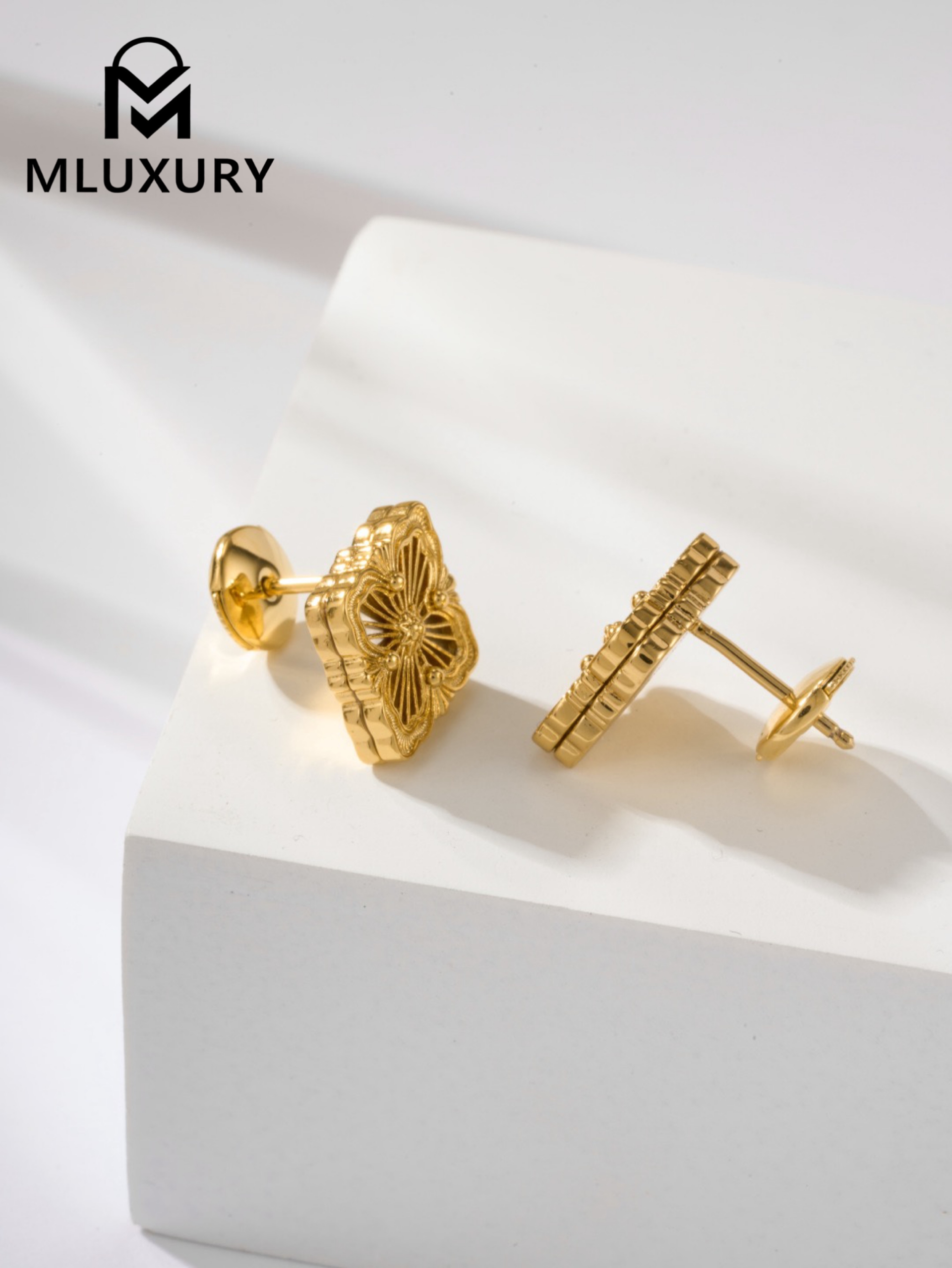 Buccellati White Mother-of-Pearl Vintage Floral Opera Tulle Button Earrings (Small Stud Earrings)
